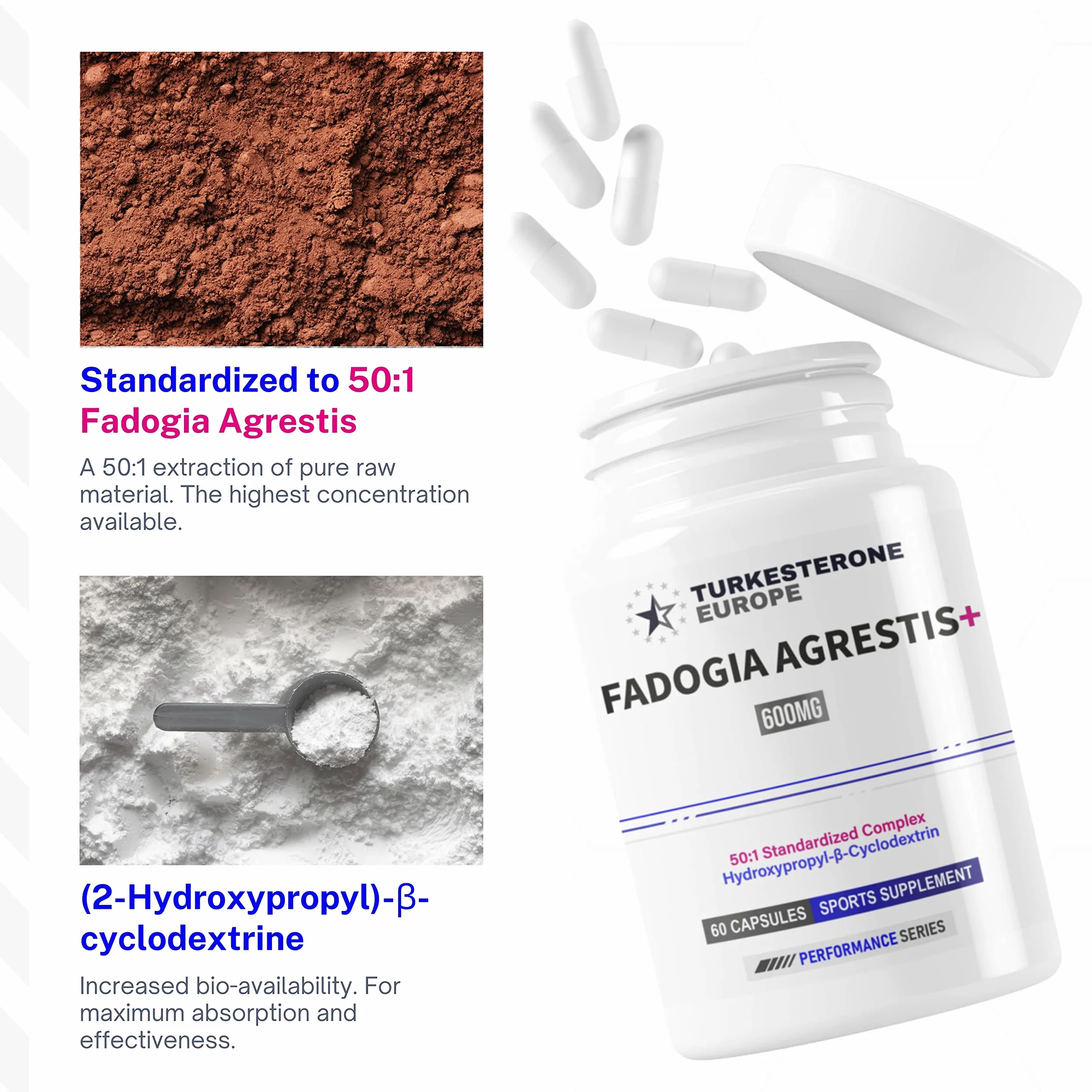 Fadogia Agrestis+ 50:1 with HydroPerine™ - 60 V-Capsules 1 Bottle