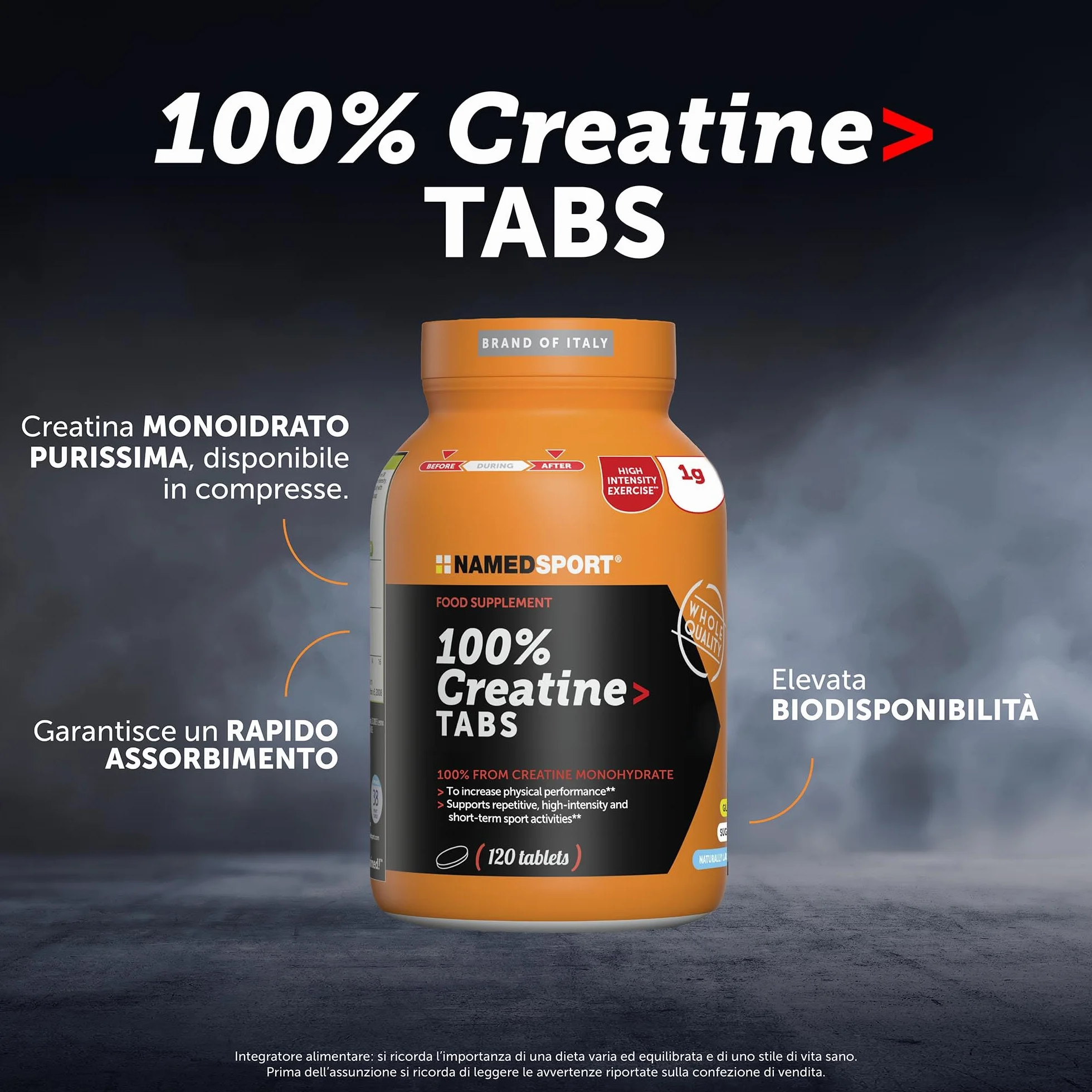 NAMEDSPORT SUPERFOOD Creatina Monoidrato Pura 120 Compresse 80 Mesh per Bodybuilding e Sport di Potenza