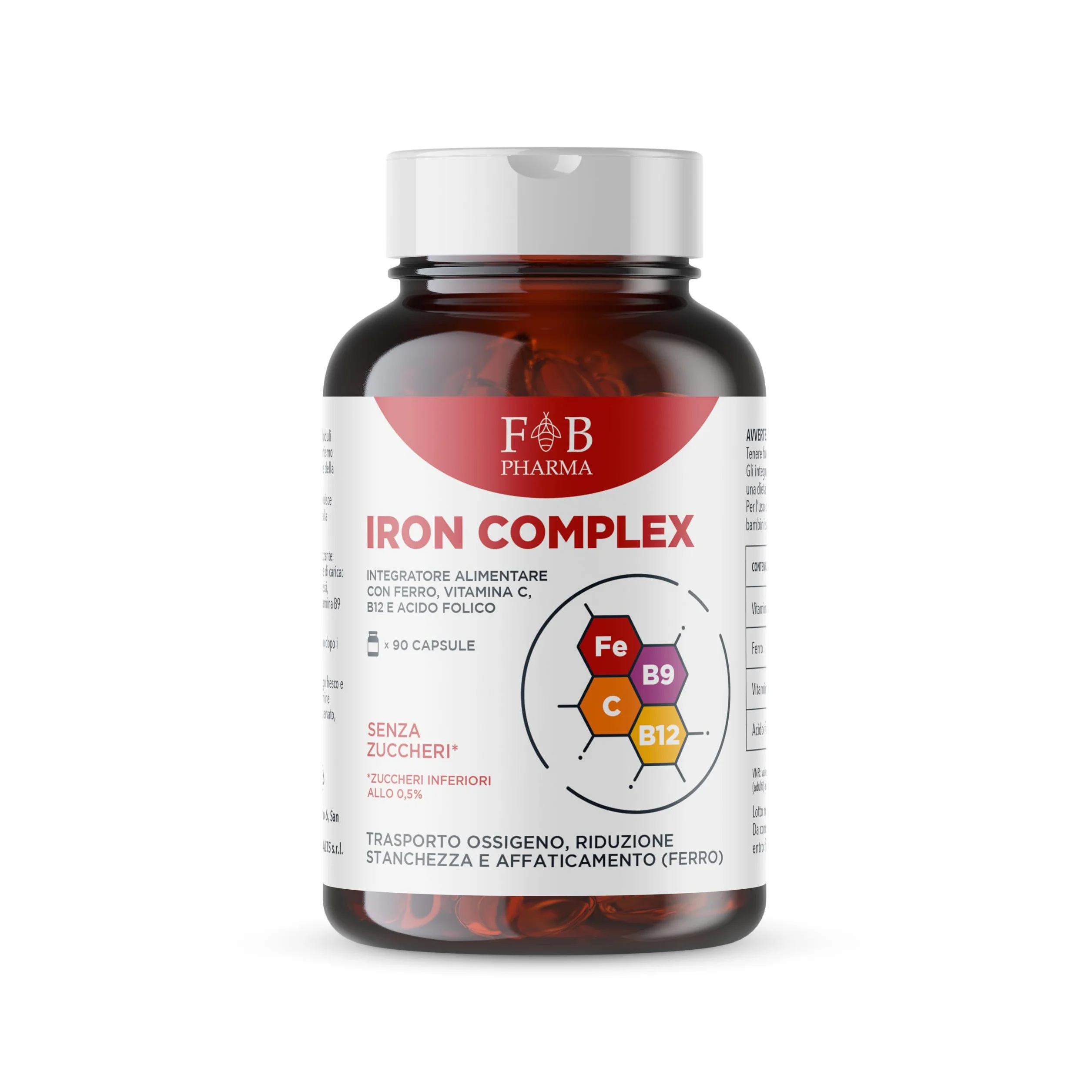 FB PHARMA - Integratore Ferro + Acido Folico + Vitamina C + Vitamina b12 - Iron Complex 90 compresse per CARENZE | SISTEMA IMMUNITARIO | RIDUZIONE STANCHEZZA E AFFATICAMENTO