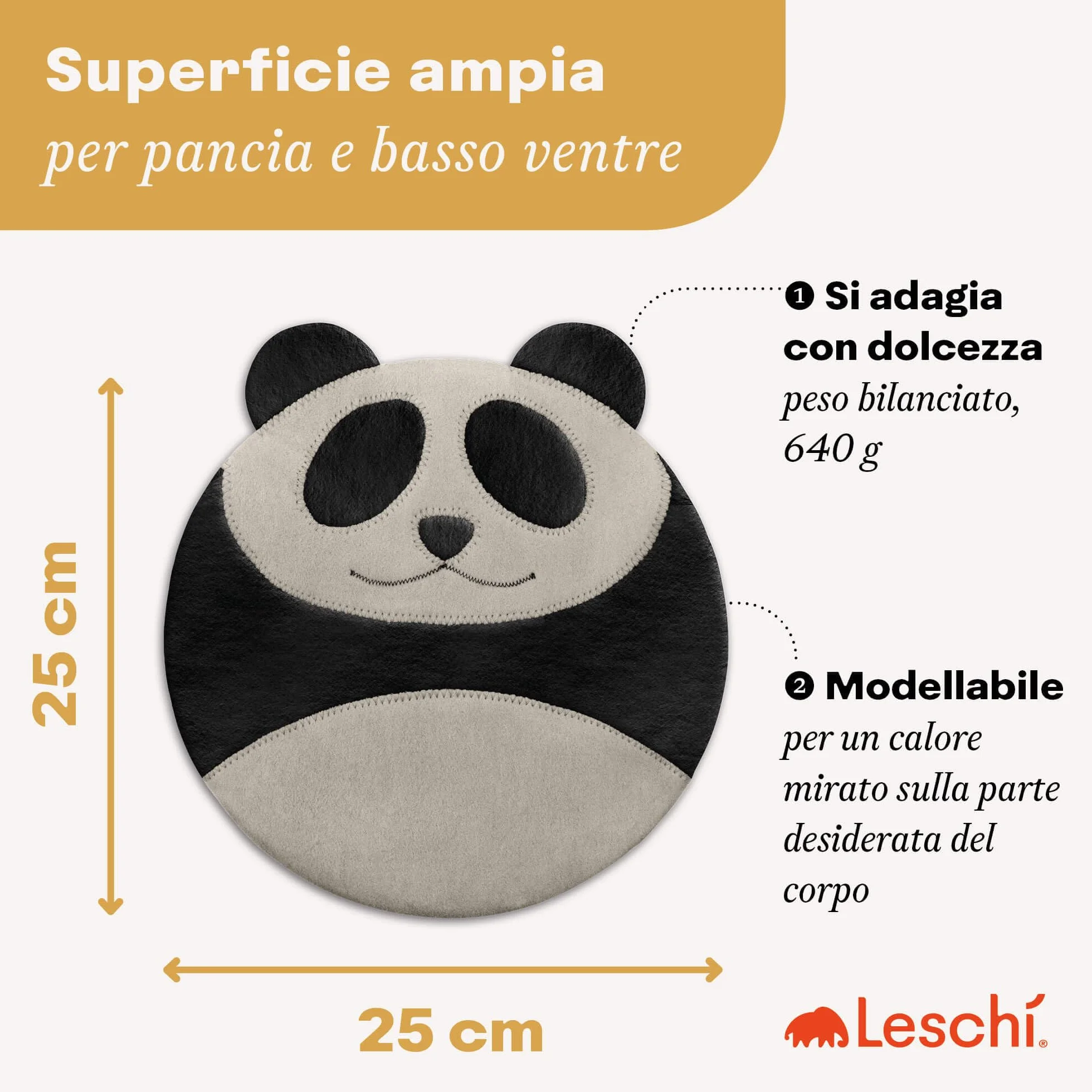 LESCHI Cuscino termico per microonde - In cotone bio con grano biologico - Cuscino riscaldante per dolori mestruali, alla pancia, schiena e zona lombare - Naturale, riutilizzabile - Panda, nero