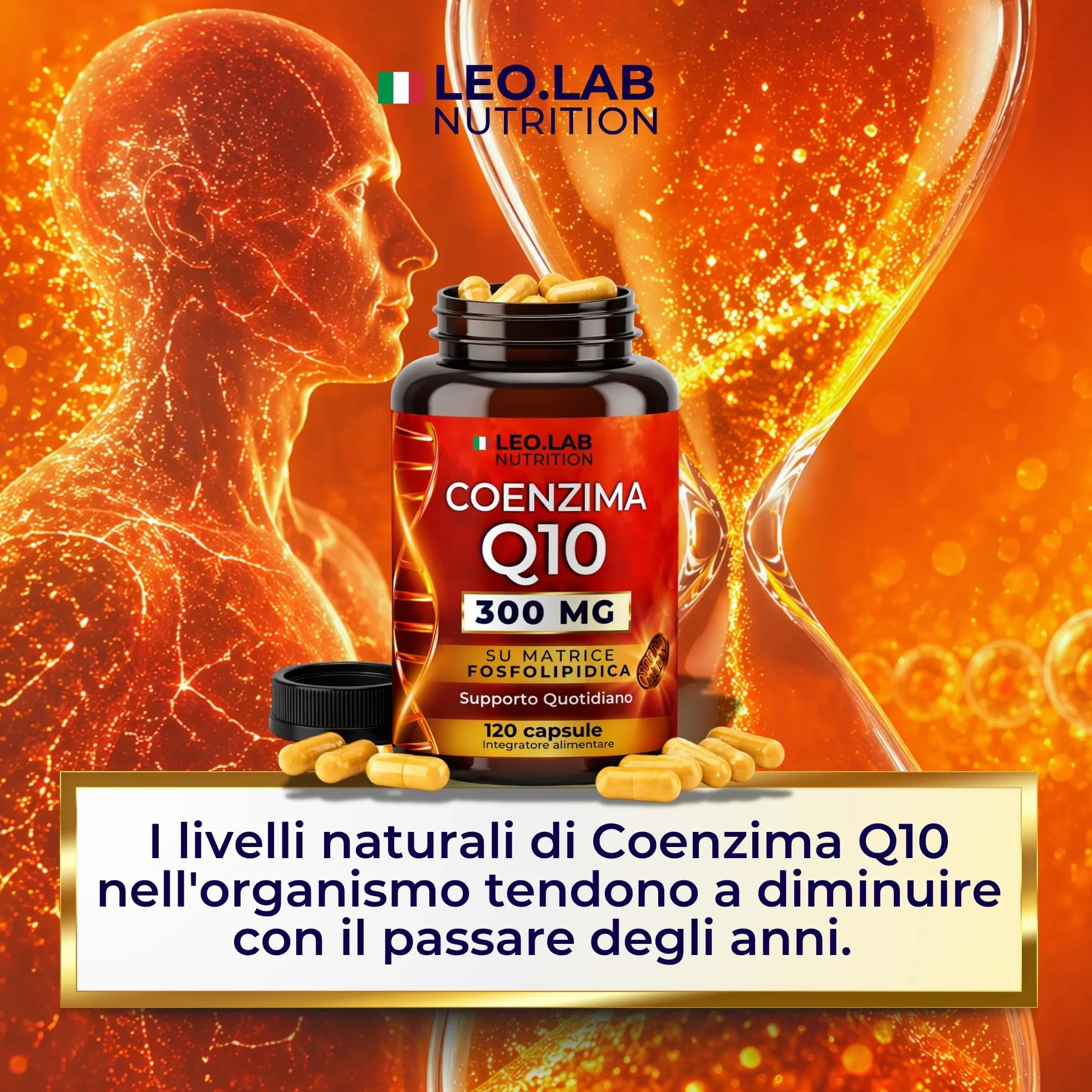 Coenzima Q10 300mg ad Alto Dosaggio 120 Capsule (4 Mesi di Scorta) - Integratore Q10 Made in Italy