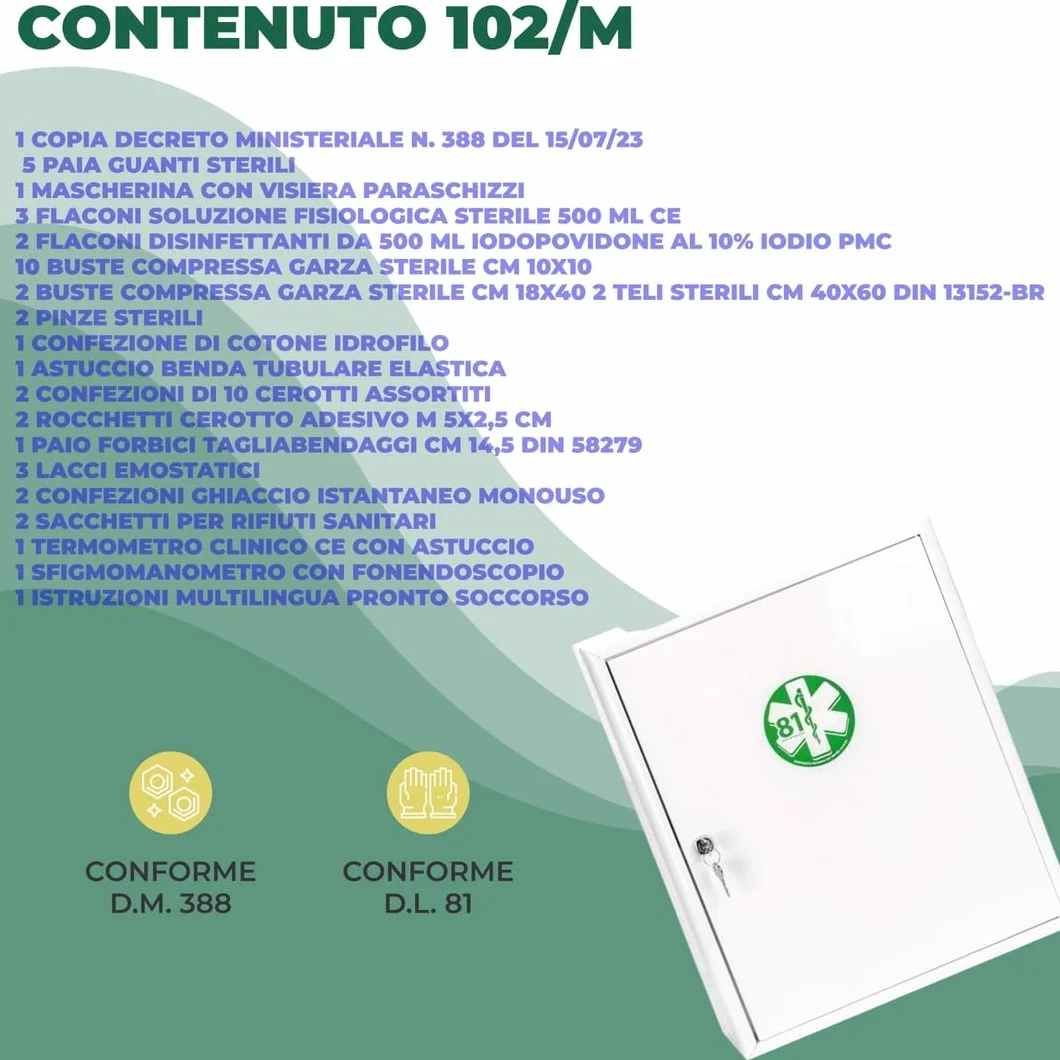 REMEDIA ONE Cassetta Pronto Soccorso Aziende piu 3 Dipendenti Kit Pronto Soccorso Conforme D.M.388 e D.L.81 Armadietto Completo