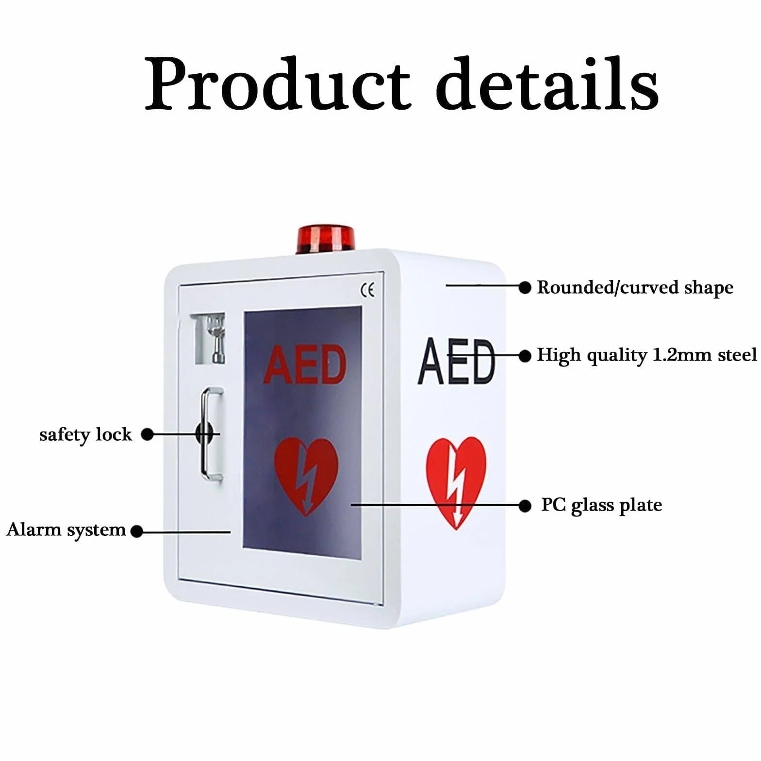 Armadietto a Parete per Defibrillatore DAE, Armadietto di Stoccaggio in Acciaio con Allarme e Luce, Emergenza