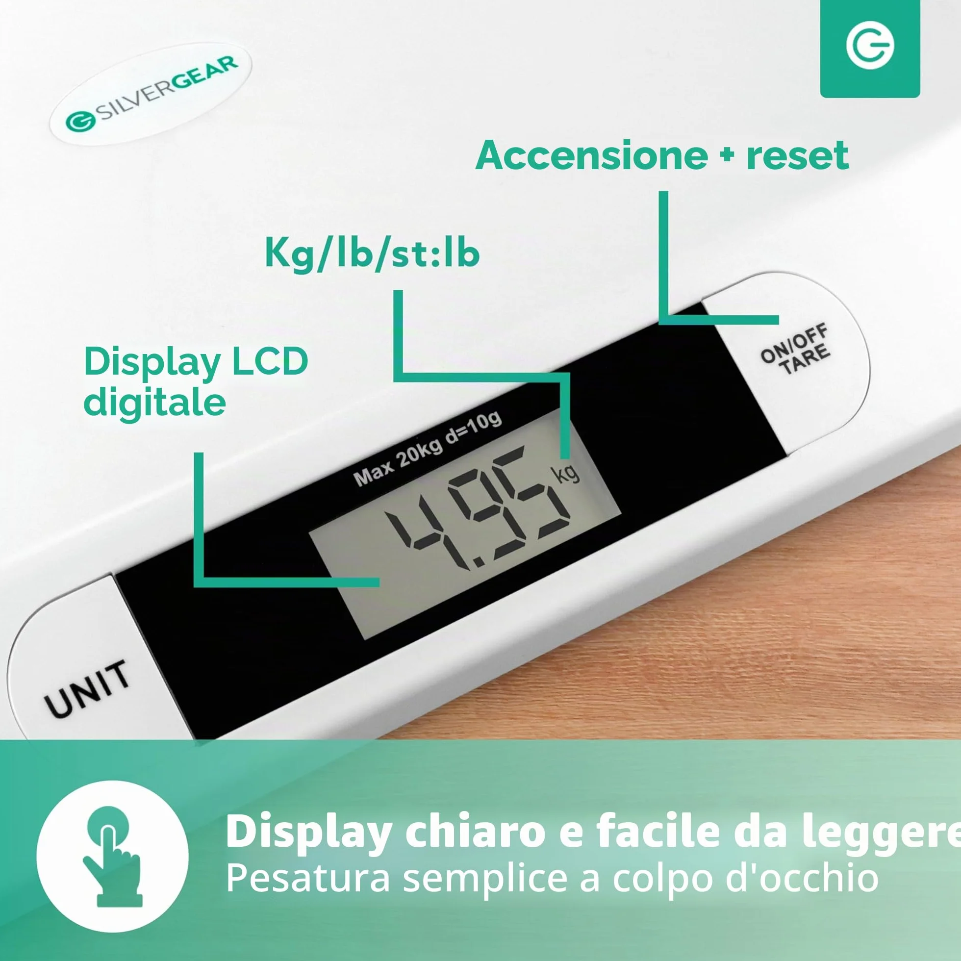 Silvergear Bilancia Digitale per Neonati 20 kg LED Bianco 54,5x31,5x3,5 cm