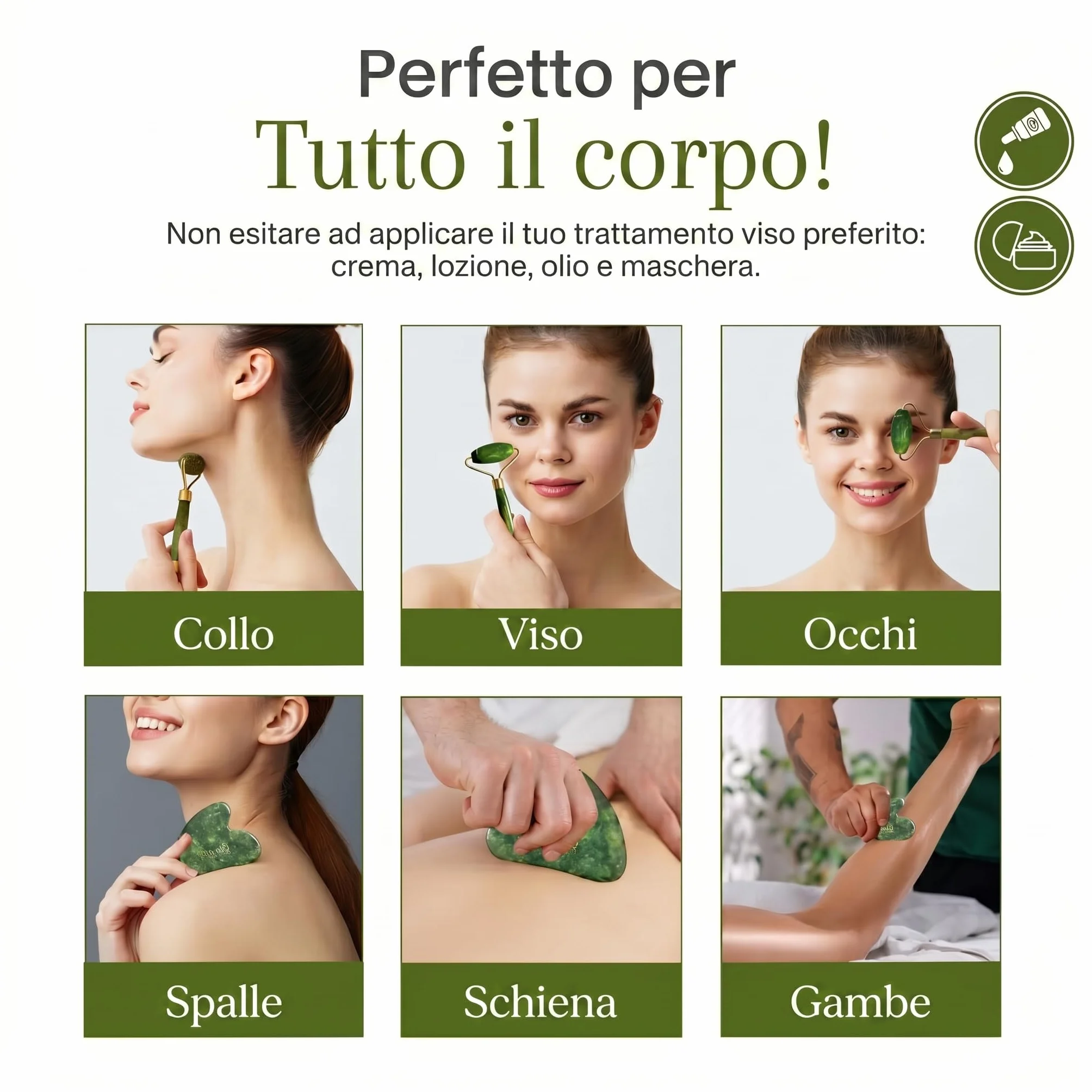 Kit Gua Sha per Viso e Corpo & Roller | Pietra Di Giada Verde | Massaggio Antirughe & Drenaggio Linfatico | Lifting Mento Doppio | Guasha | Maderotherapy | Gasha | Raffinare Shaper del Viso [OanovA]