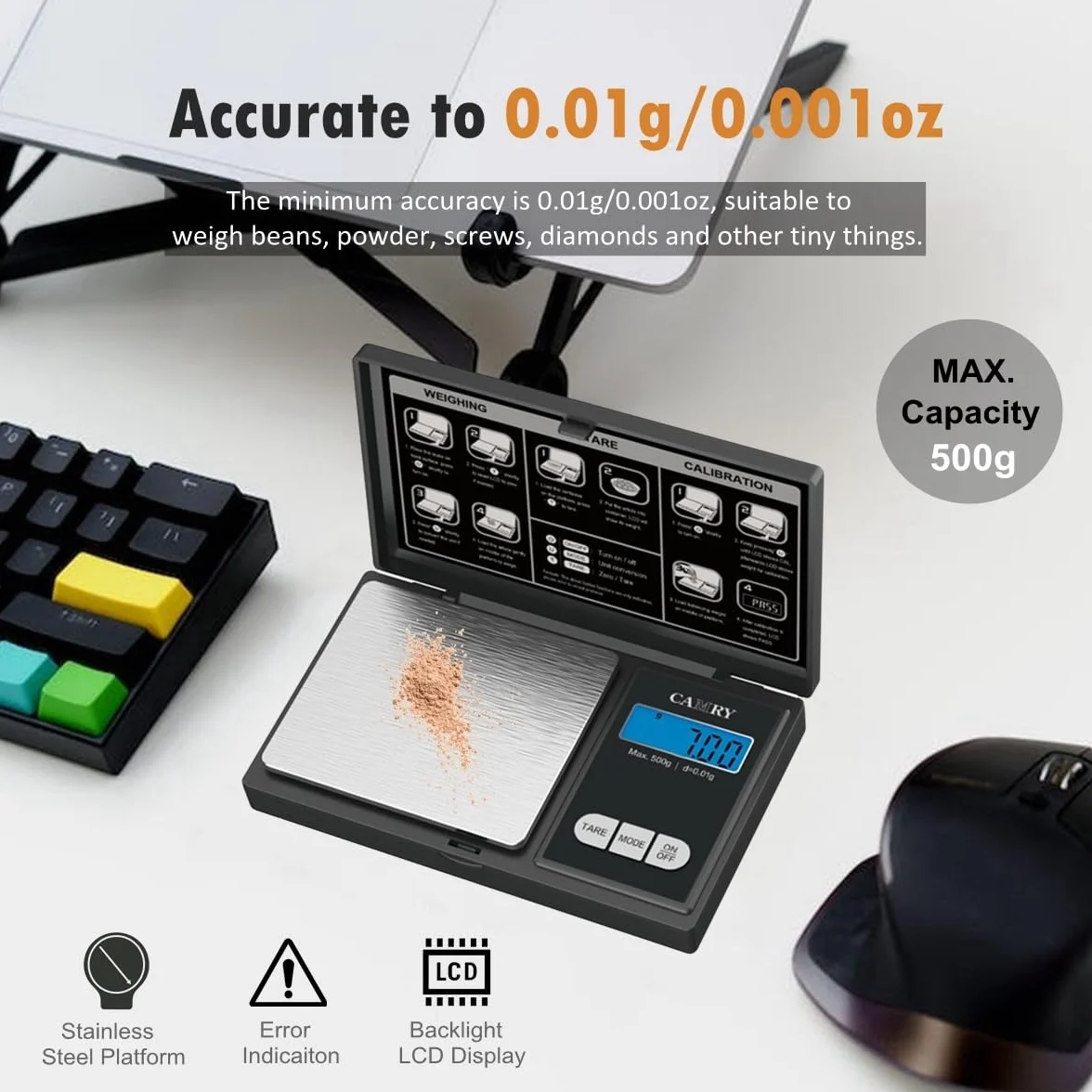 CAMRY Bilancia digitale tascabile 500g/0.01g professionale per gioielli oro cibo caffè erbe monete