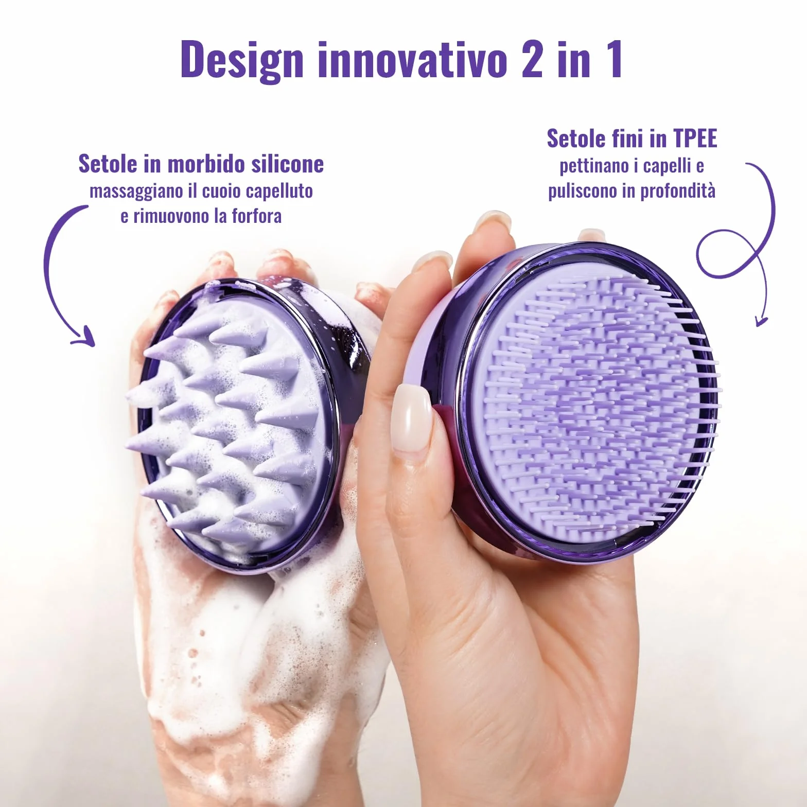 SHINLEA Spazzola massaggiante per cuoio capelluto in silicone double face per shampoo, pulizia profonda e massaggio capelli