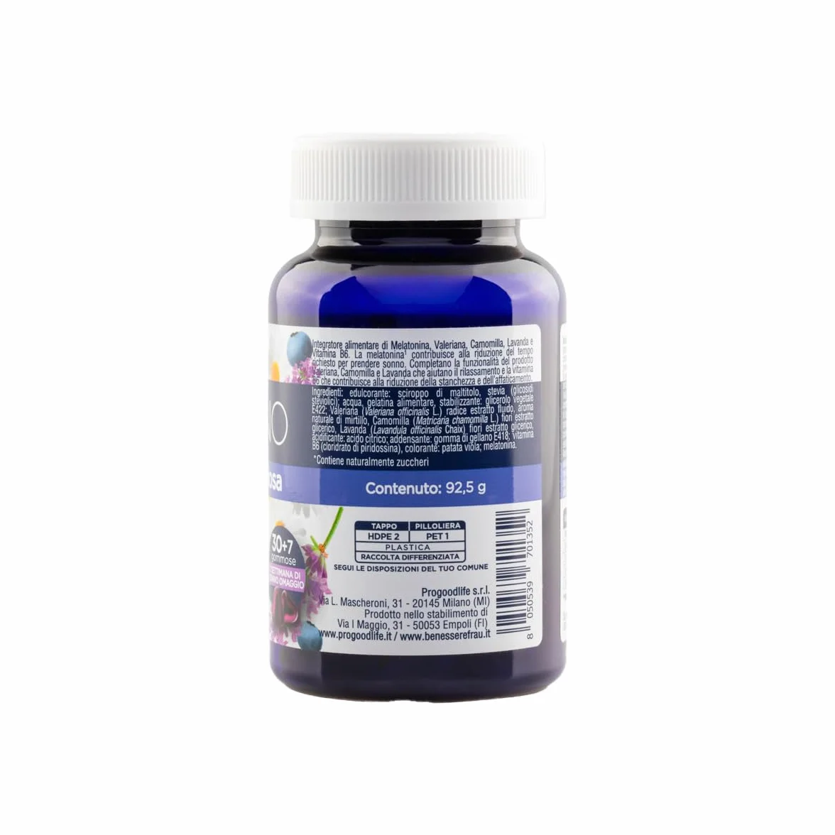 FRAU BEL SONNO Caramelle di Melatonina Gommosa con Valeriana, Camomilla, Lavanda e Vitamina B6, Gusto Mirtillo