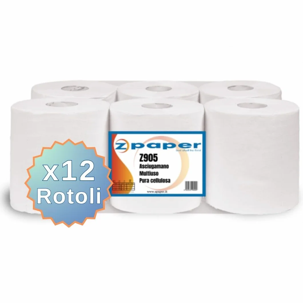 ZPAPER 12 Rotoli Asciugamani Pura Cellulosa 2 Veli Anima a Spirale Asciugatutto Multiuso