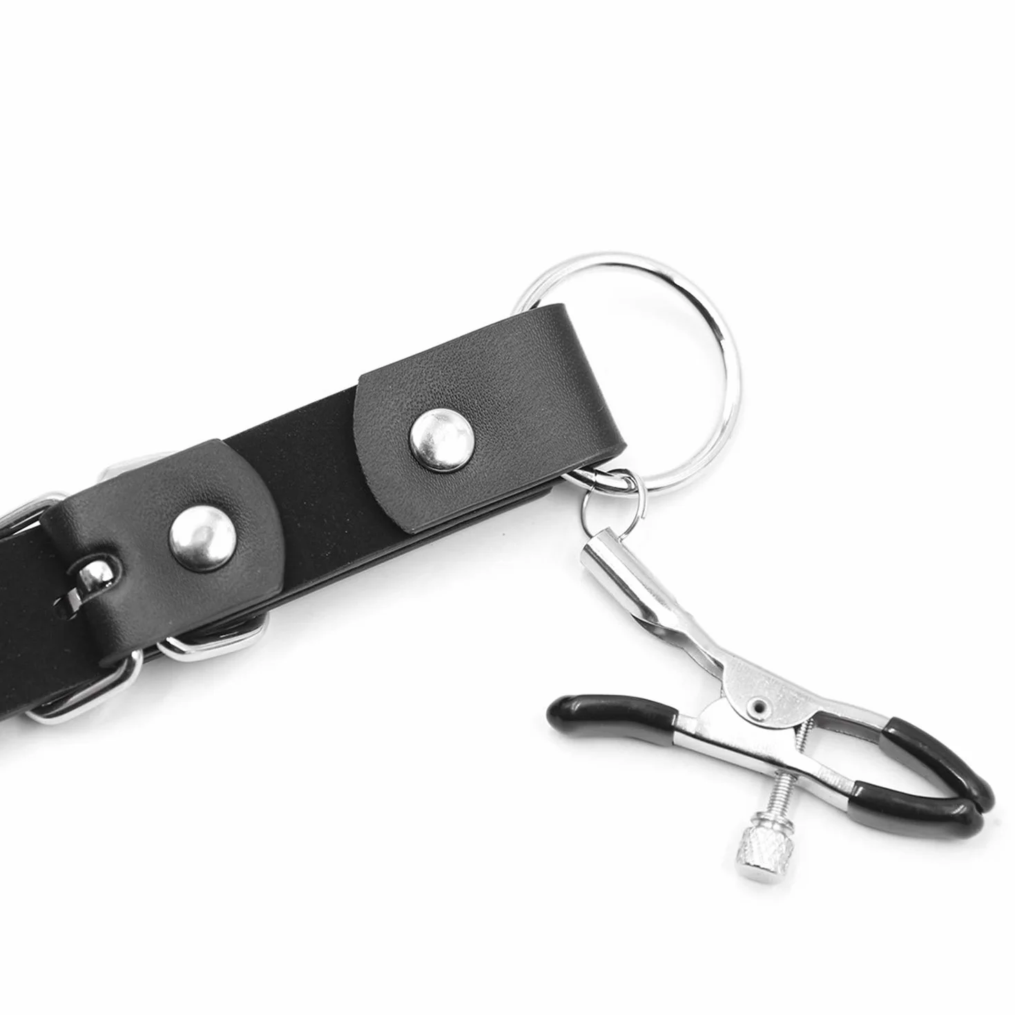 Set BDSM 3 pezzi, pinze per labbra con cinghie di espansione, pinze per capezzoli con catena di ferro, clip vaginali regolabili
