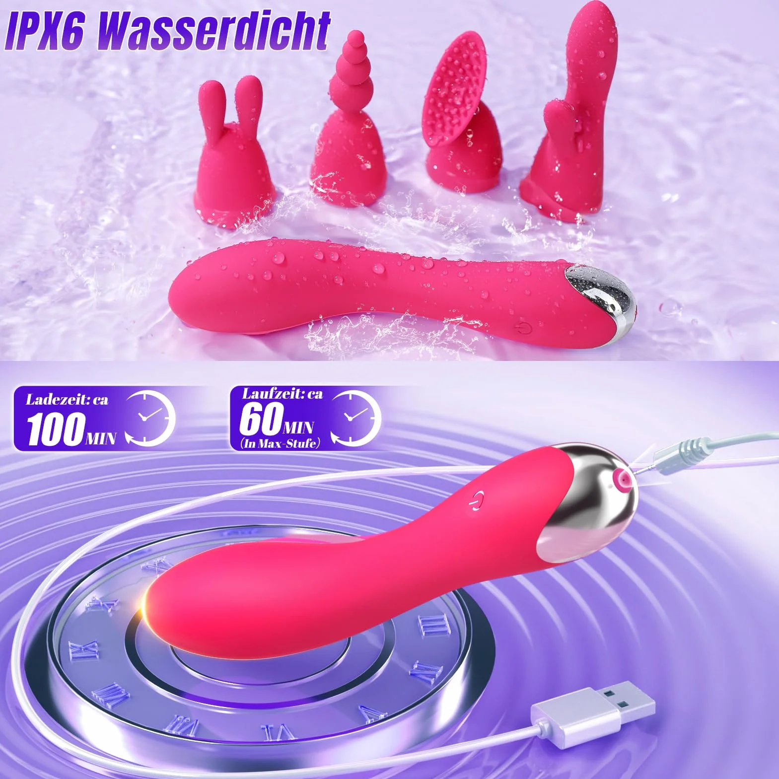 Vibratore Sex Toys Multifunzionale Vibratoreper Donna Professionale, 4-in-1 Set Vibratori con Accessori Intercambiabili, Sexytoysys Donna Coppia Vibratori 20 Modalità Toys Sessuali Clitoride e Punto G