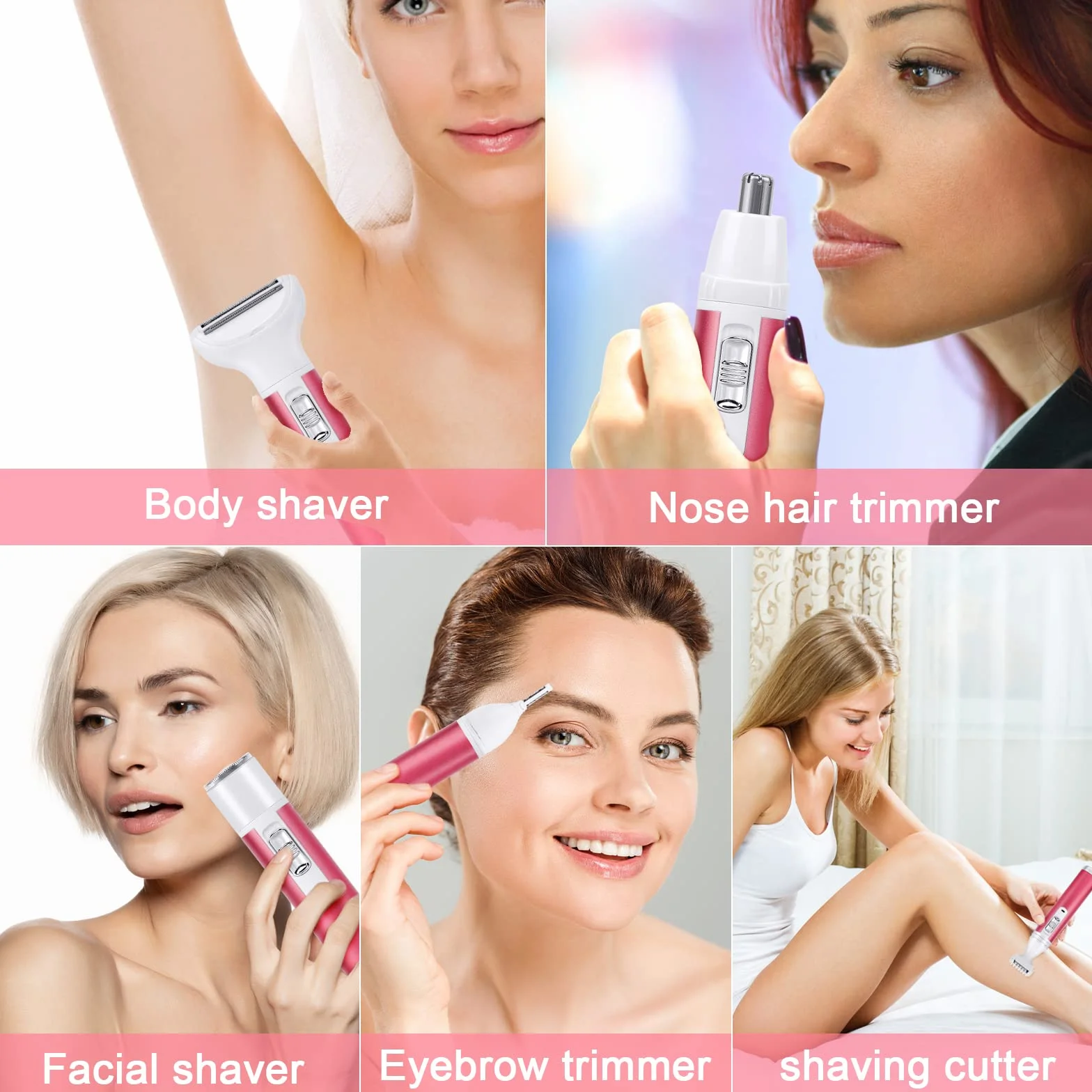 ACWOO Rasoio Elettrico Donna, 5 in 1 Indolore, Senza Fili, Multifunzione a Secco e Bagnato per Una Rasatura Delicata e Accurata, Impermeabile