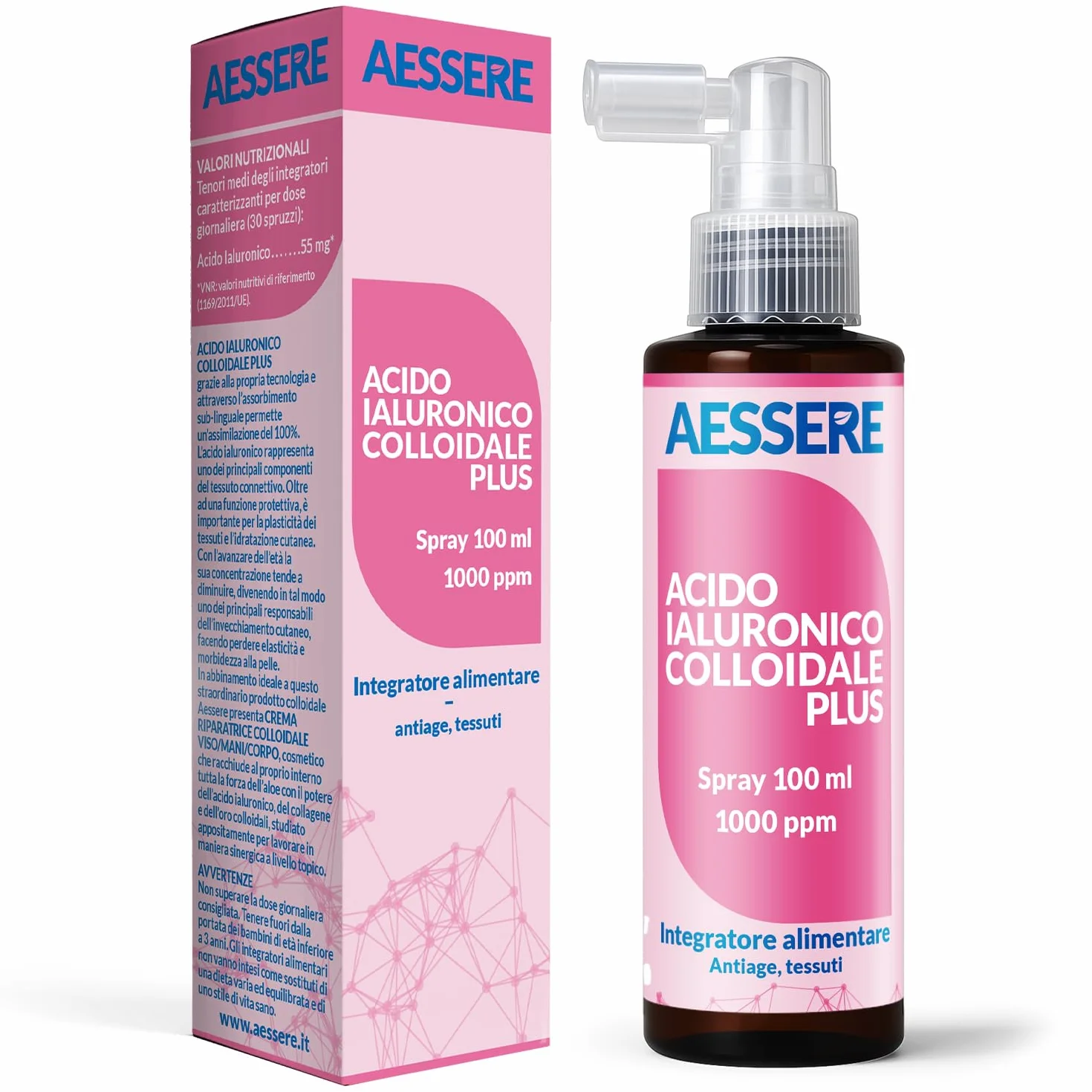 Acido Ialuronico Colloidale Spray 100ml Integratore Pelle Viso Idratazione Profonda Made in Italy