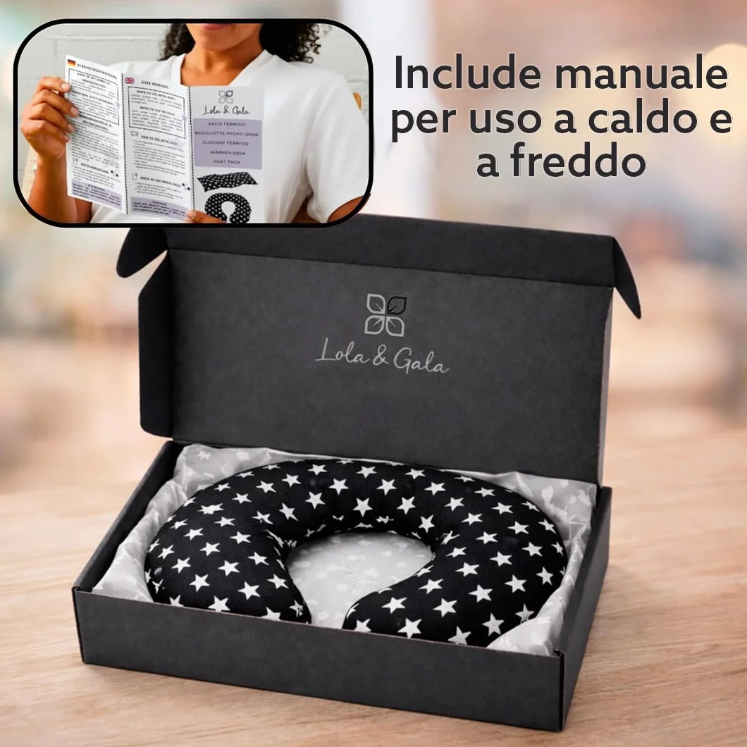 LOLA & GALA Cuscino Termico per Microonde | Cuscinetto Termico Cervicale | Riscaldante per Collo con Copertura Lavabile | Contiene Semi di Grano + Lavanda + Gel di Silice