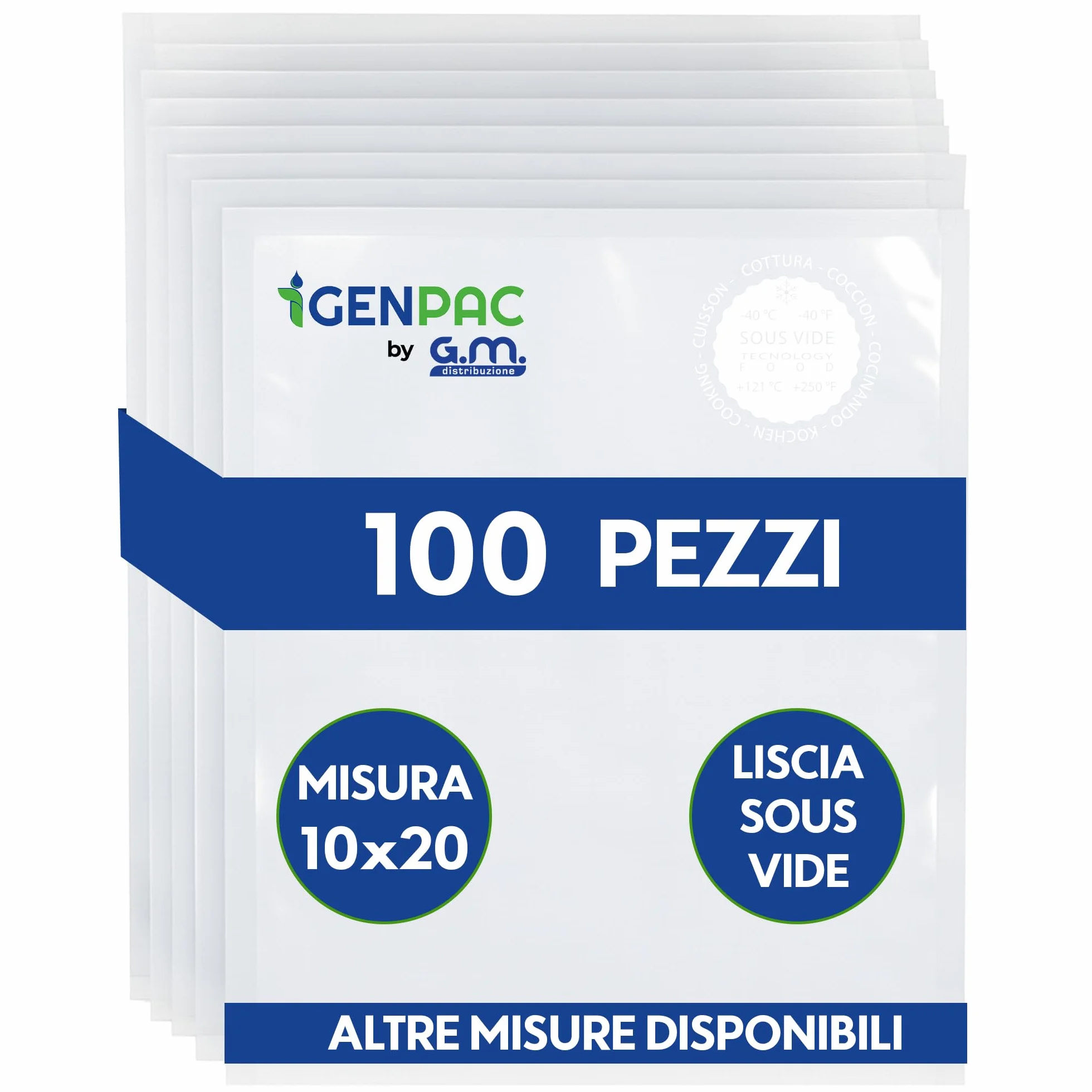 Buste Sottovuoto Lisce GM 100 10x20 cm BPA Free Sacchetti Cottura Sous Vide Professionale Congelatore Frigo -40°C a 121°C Ermetici