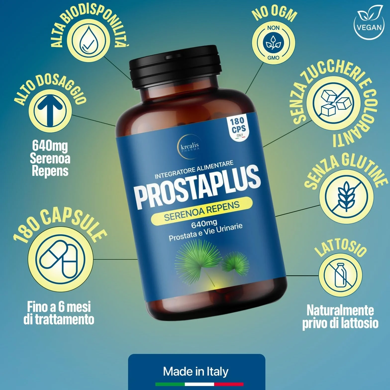 Serenoa Repens 640mg 180 Capsule Saw Palmetto Prostata Integratore Formula Potente 6 Estratti Benessere Uomo
