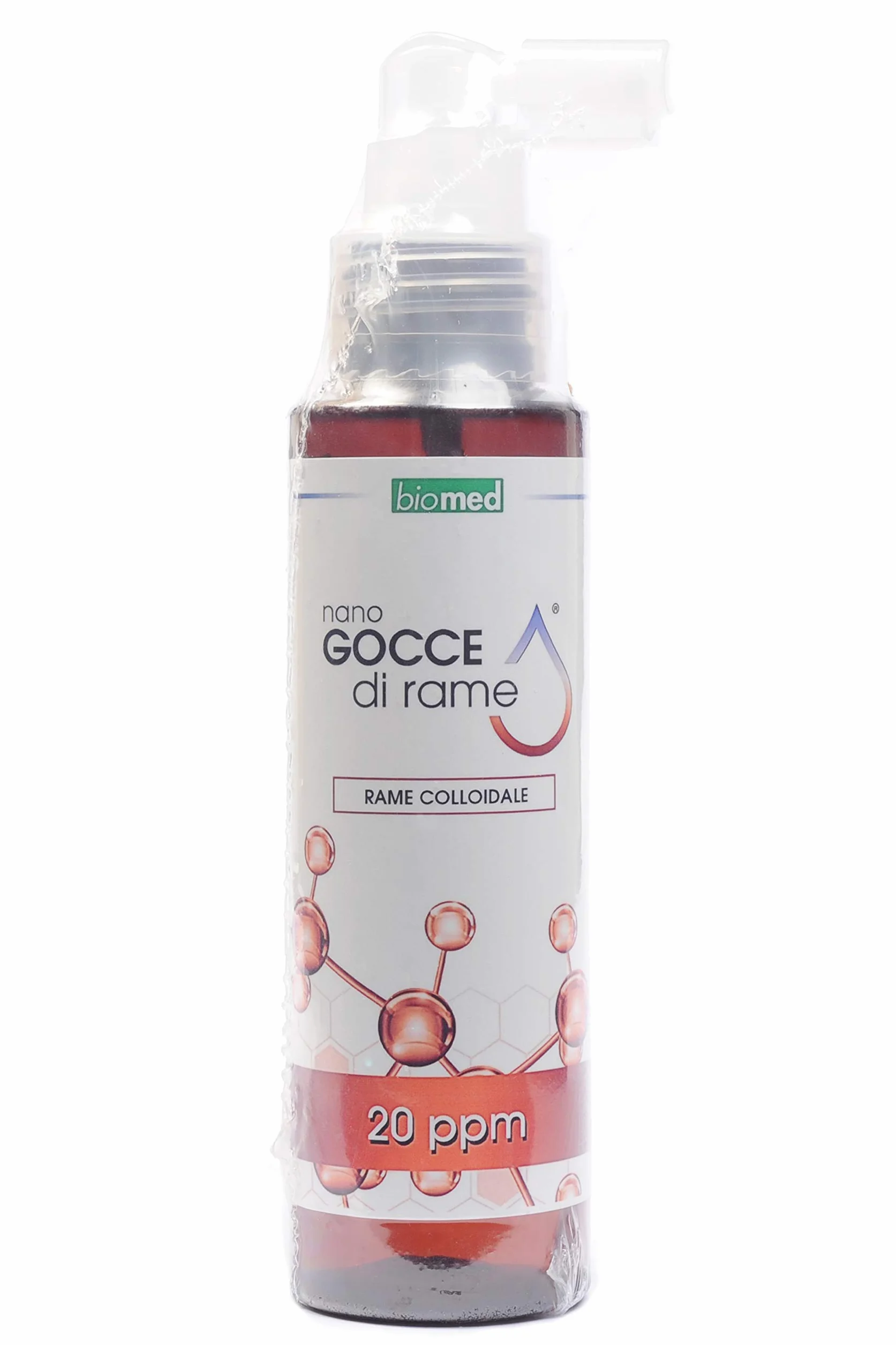 RAME COLLOIDALE 20 ppm- Flacone spray da 100 ml - elemento naturale indispensabile per la salute di tutti gli esseri viventi