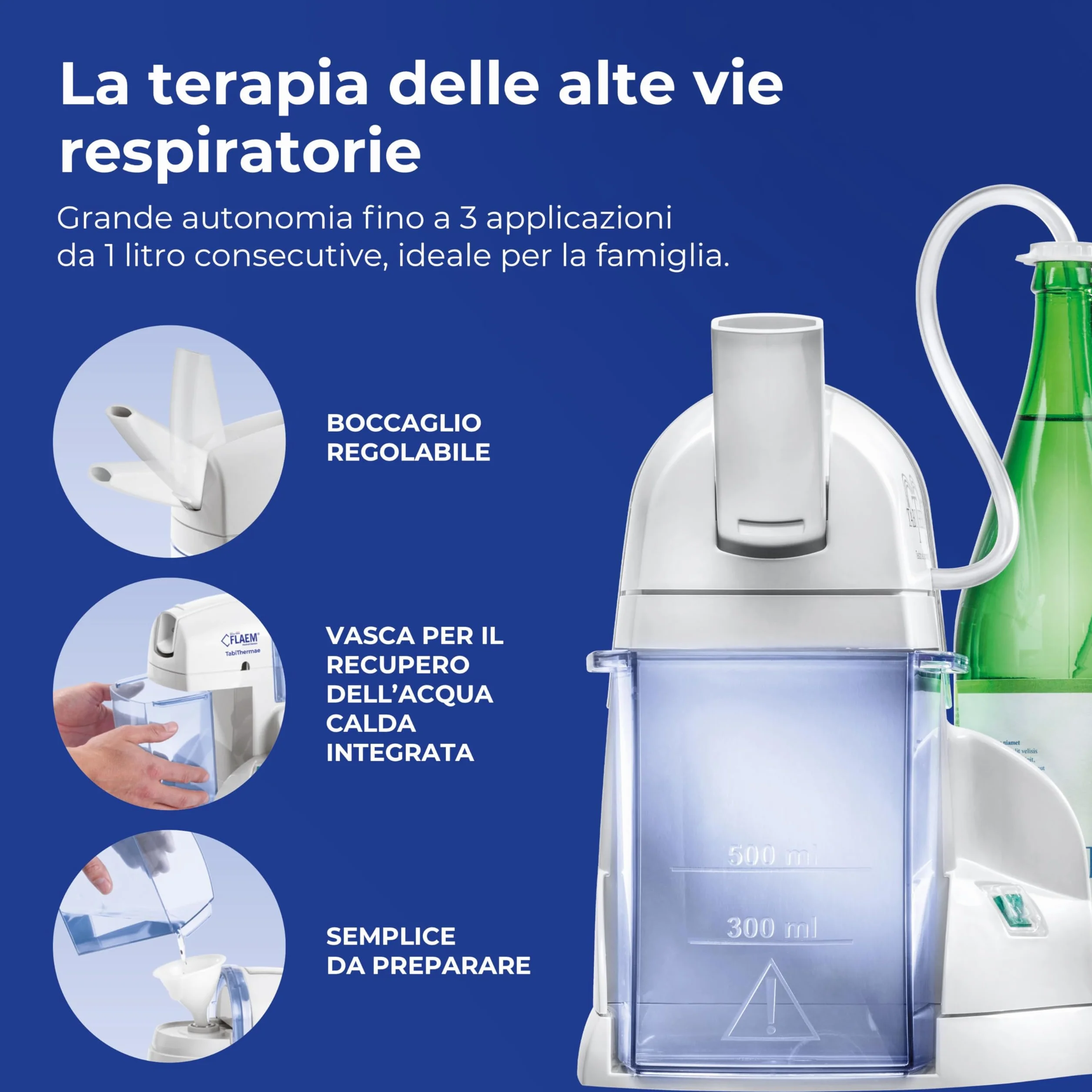Flaem Tabi Thermae Inalatore Termale Domestico Compatto Certificato per Inalazioni Termali Trattamento Vie Respiratorie Made in Italy