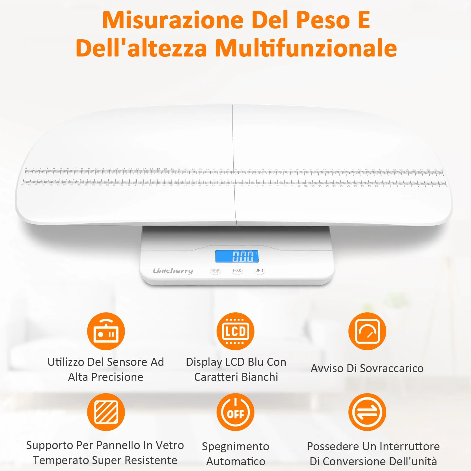 Bilancia Neonato Digitale Multifunzionale con Vassoio Removibile, Funzioni Tare e Hold