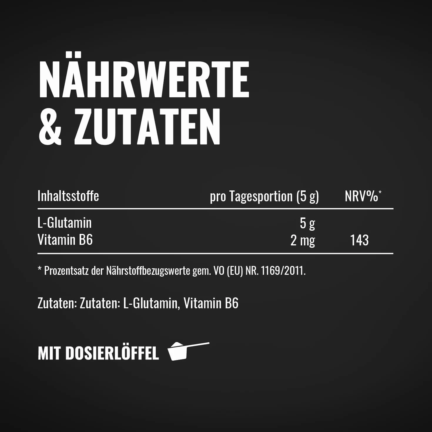 Glutammina in Polvere - 1 KG - 200 Porzioni - L-Glutammina Extra Pura con Vitamina B6 - Vegana e Prodotta in Germania - Glutamina Polvere