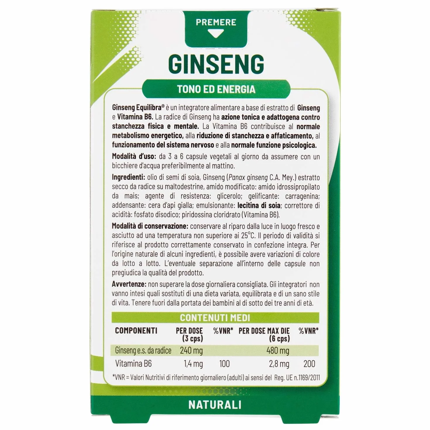 Equilibra Integratore Alimentare Ginseng con Vitamina B6 60 Unità