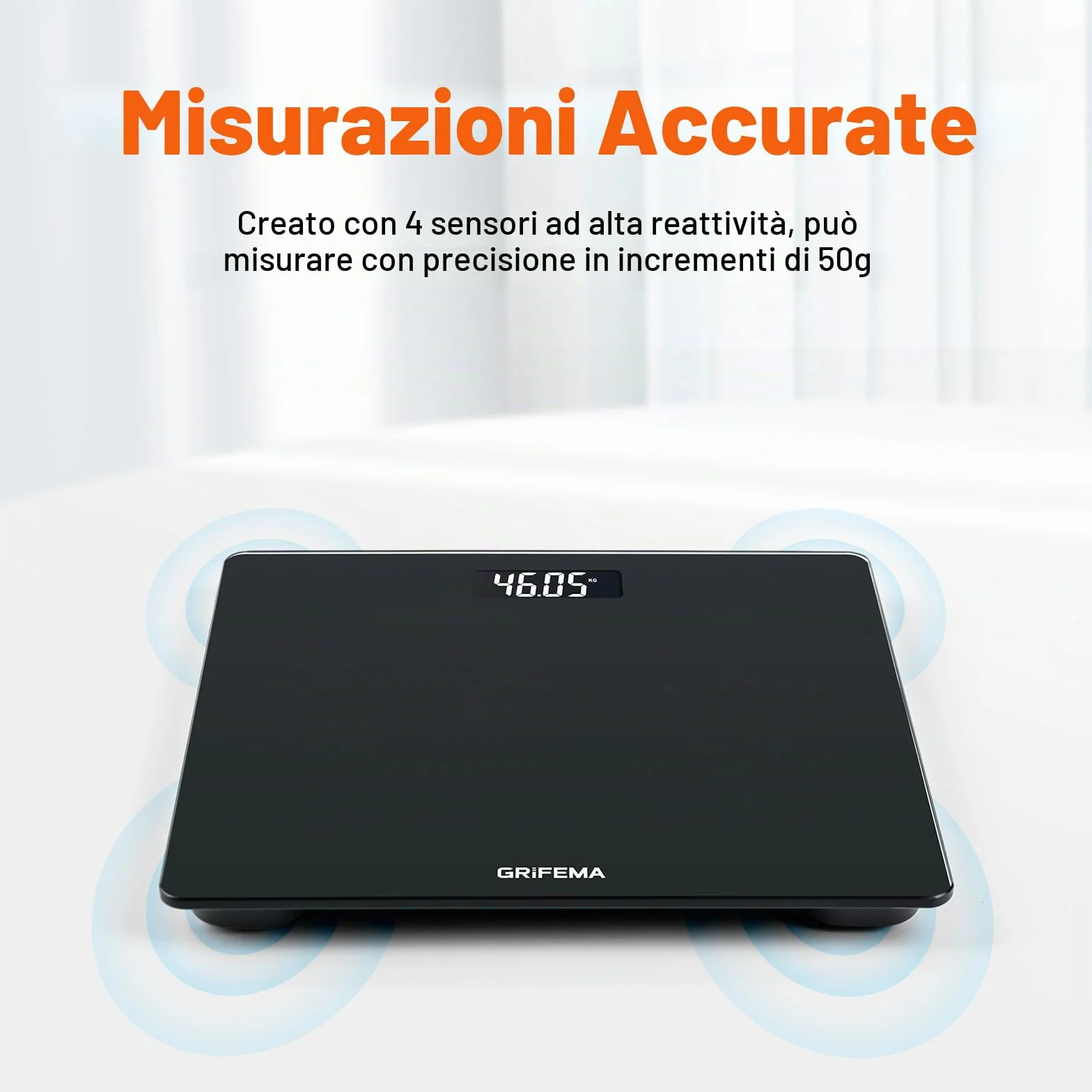 GRIFEMA GA2001-1 Bilancia Pesa Persone Display LCD, Max 150 kg Precisione 50 g, 26x26 cm, Nero
