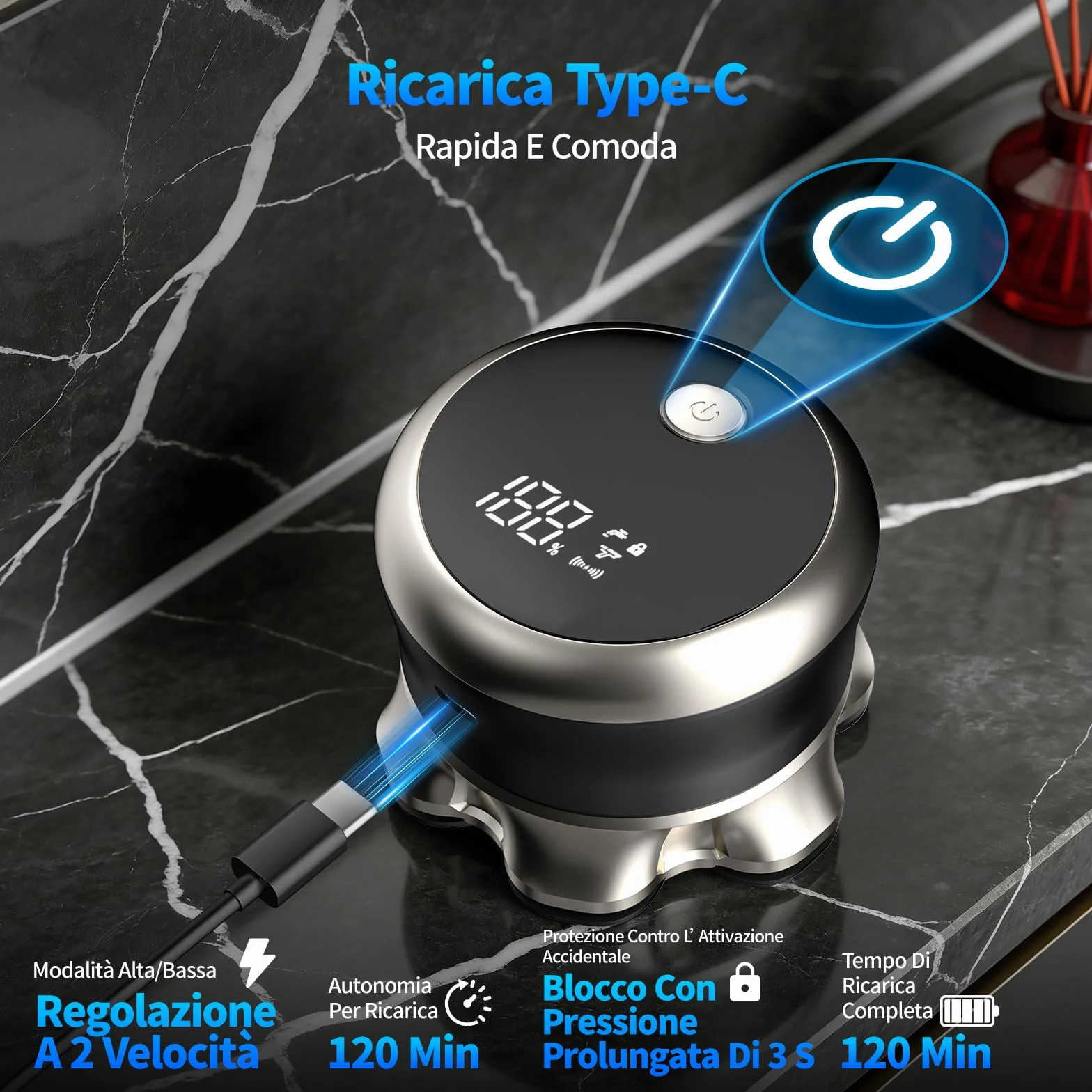 Rasoio Elettrico Uomo 7D IPX6 Impermeabile Testina Magnetica Ricarica Rapida Type-C Display LED Batteria 1200 mAh