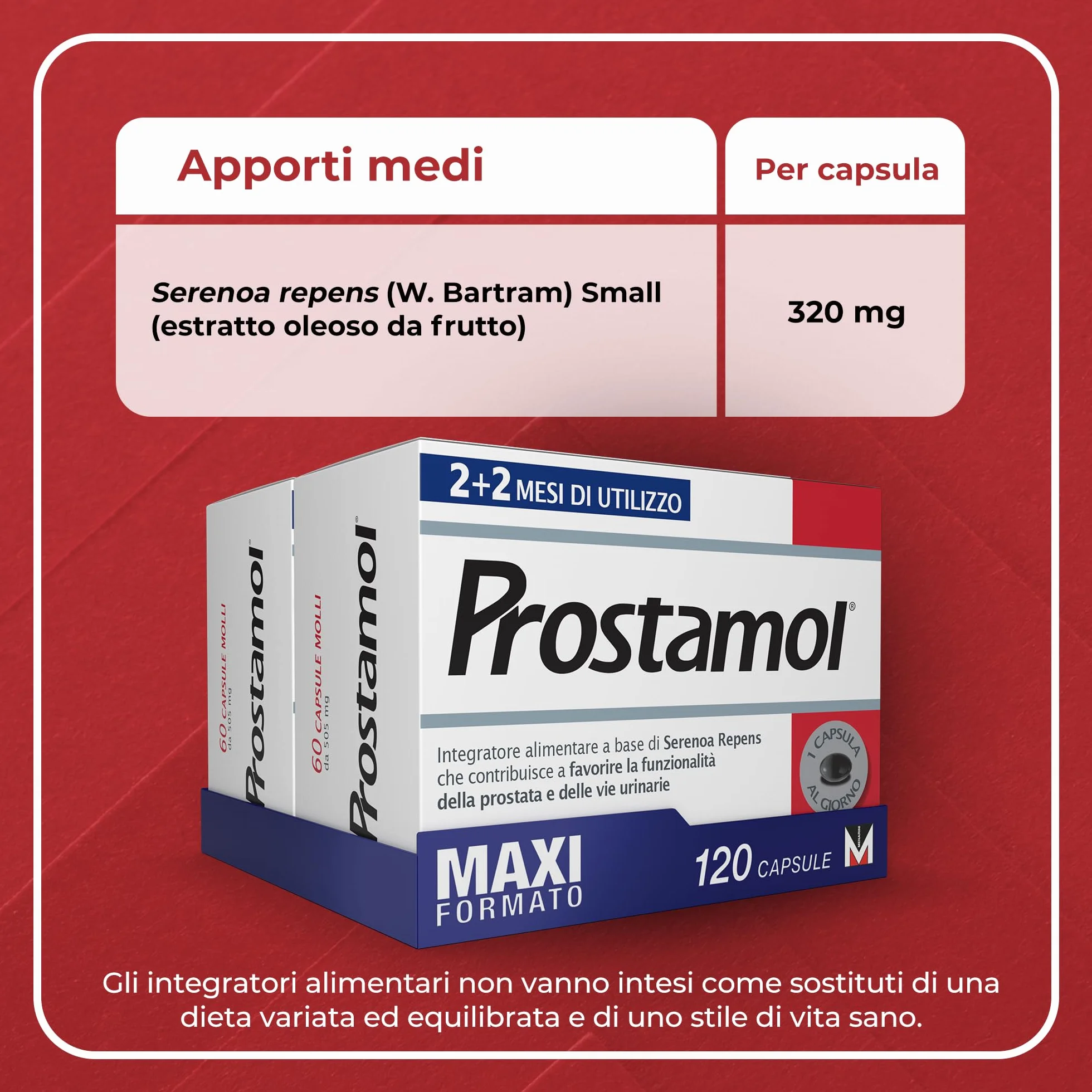 Prostamol 120 Capsule Molli - Integratore Alimentare Serenoa repens 320 mg per Prostata e Vie Urinarie