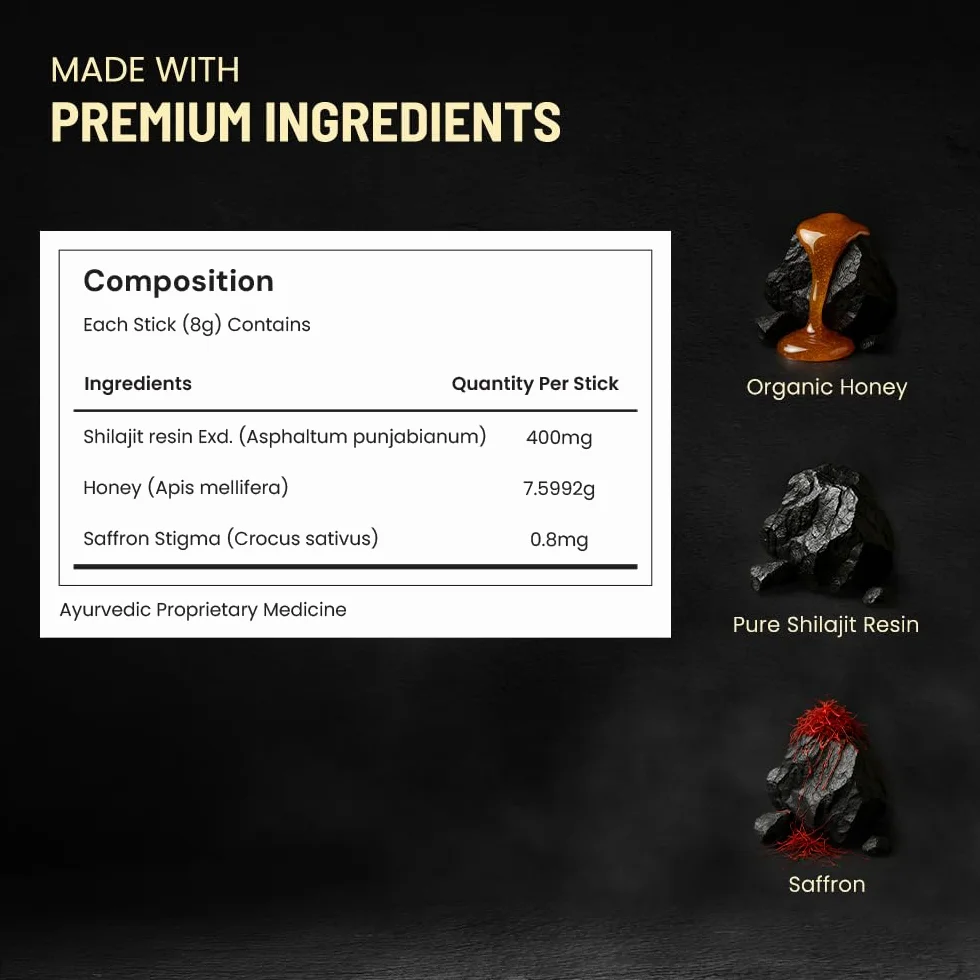 Anecdote Bastoncini di miele shilajit himalayano puro con miele e zafferano biologici | Aumenta la resistenza | Supporta l'immunità | 75% di acido fulvico, 85+ minerali traccia | Senza zucchero