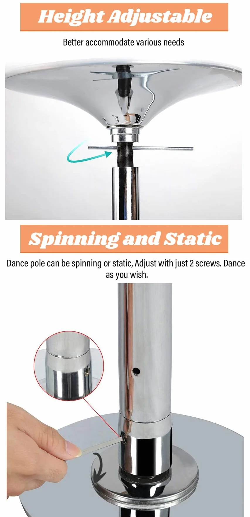Kit per pole dance 45 mm portatile carico resistente 199,6 kg 2,24-3,8 m altezza