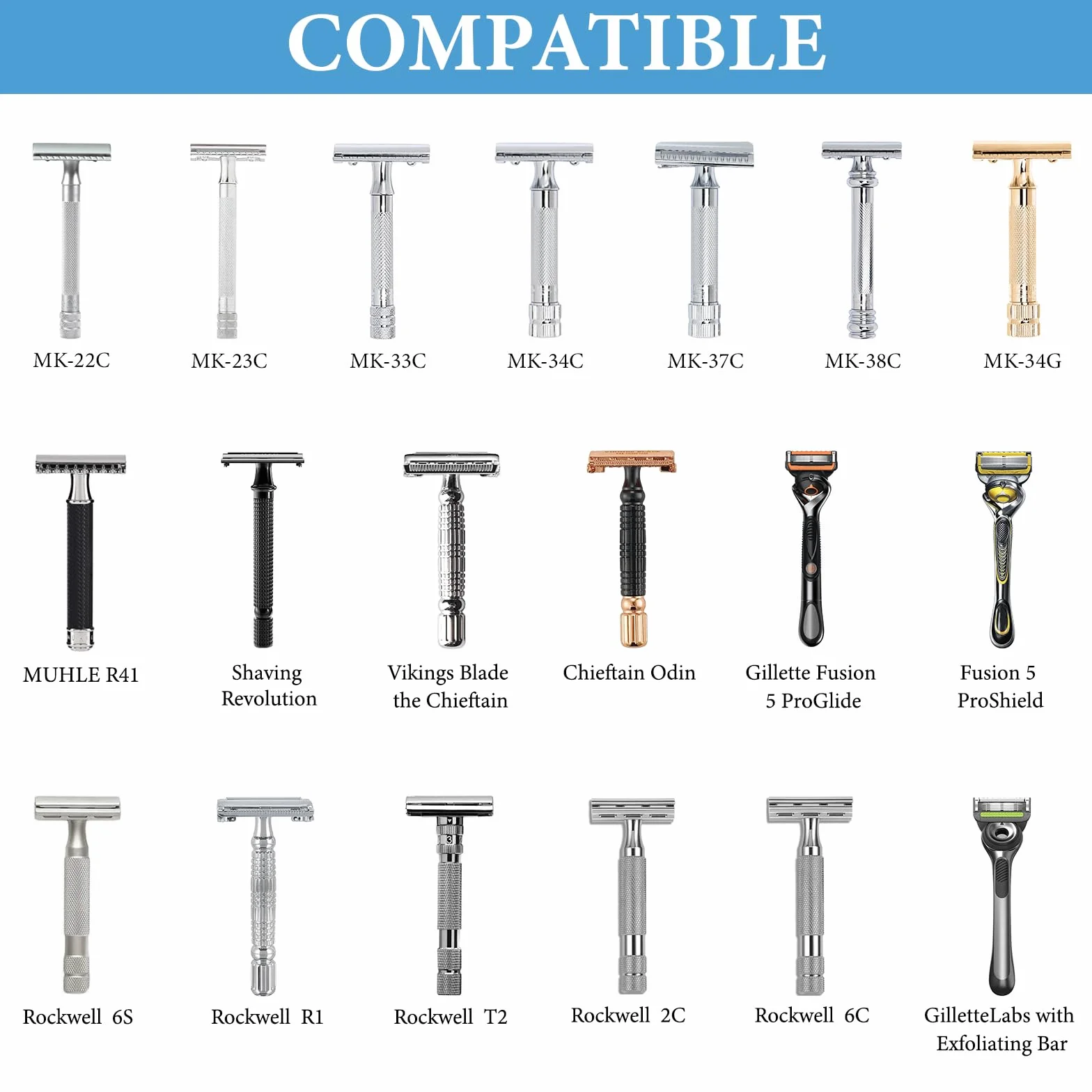 Linkidea Supporto per rasoio di sicurezza da uomo, compatibile con Vikings Blade the Chieftain, Merkur 34C, 700002, 23C, 38C, organizer per strumenti da barba per bancone del bagno (argento)