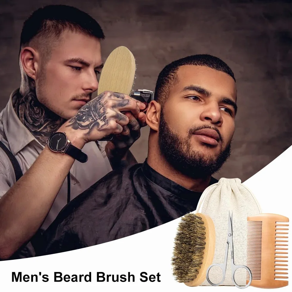 Cerioll Spazzola Da Barba Con Setole, Spazzola Da Barba Con Setole Di Cinghiale, Spazzola Per Barba Uomo, Pettine Da Barba E Set Di Spazzola Per Uomo, Con Pettine Per Barba, Forbici Da Barba