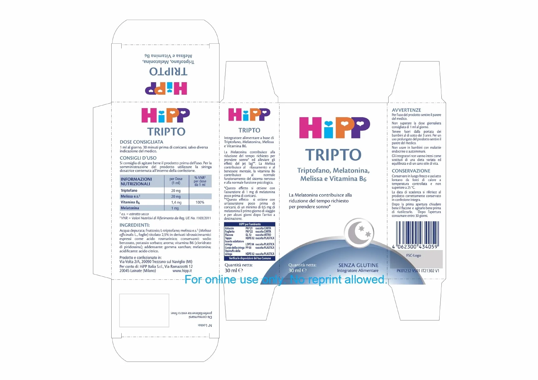 HiPP- HiPP TRIPTO, Integratore Alimentare, per un Sonno Ristoratore, Sonno, Addormentamento, Bambini, Triptofano, Melatonina, Melissa, Vit. B6. Flacone 30 ml, Senza Glutine