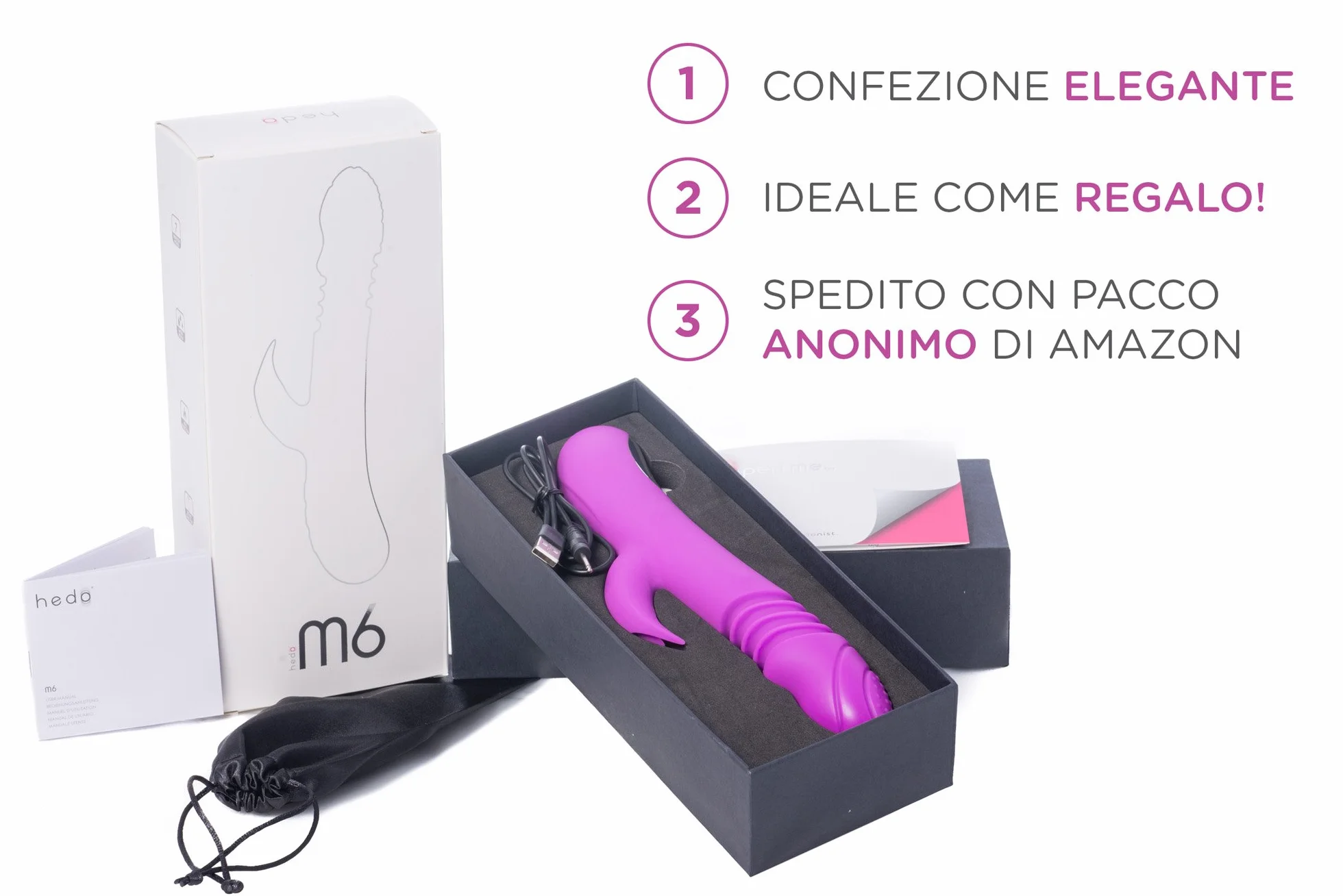 HEDO M6 | Vibratore sessuale rotante con funzione calore | Stimolatore clitorideo e punto G | Dildo vibrante | Massaggiatore rabbit | Vibratorepunto | Silicone medico privo di PVC e ftalati
