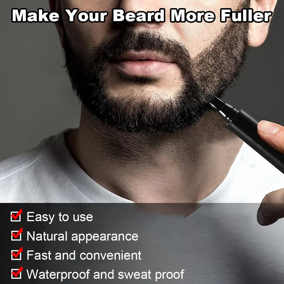 Penna per Barba Uomo,2pcs Kit Penna Barba Istantanea,Kit Matita Riempitiva per Barba Uomo,Beard Filling Pen,Riempimento Barba Impermeabile,Matita per Barba e Pennello per Barba