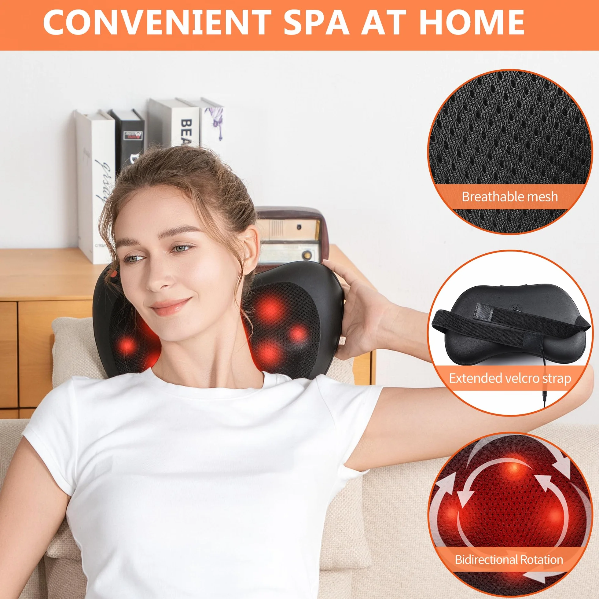 Cuscini per Massaggi Elettrici Cuscino Massaggiante Shiatsu per 3 Velocita con Cambio di Direzione e 4 Nodi di Massaggio per Collo dei Rilassarsi Muscolare Adatto a Casa Ufficio Come Regalo