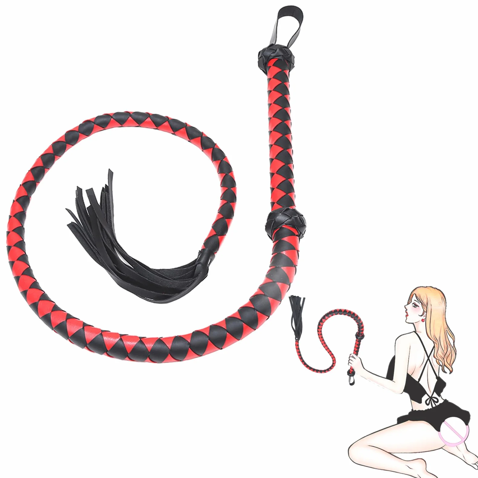 SM Frusta in Pelle Extra Lungo 143cm Rosso Flogger BDSM Giocattoli Sessuali per Coppie