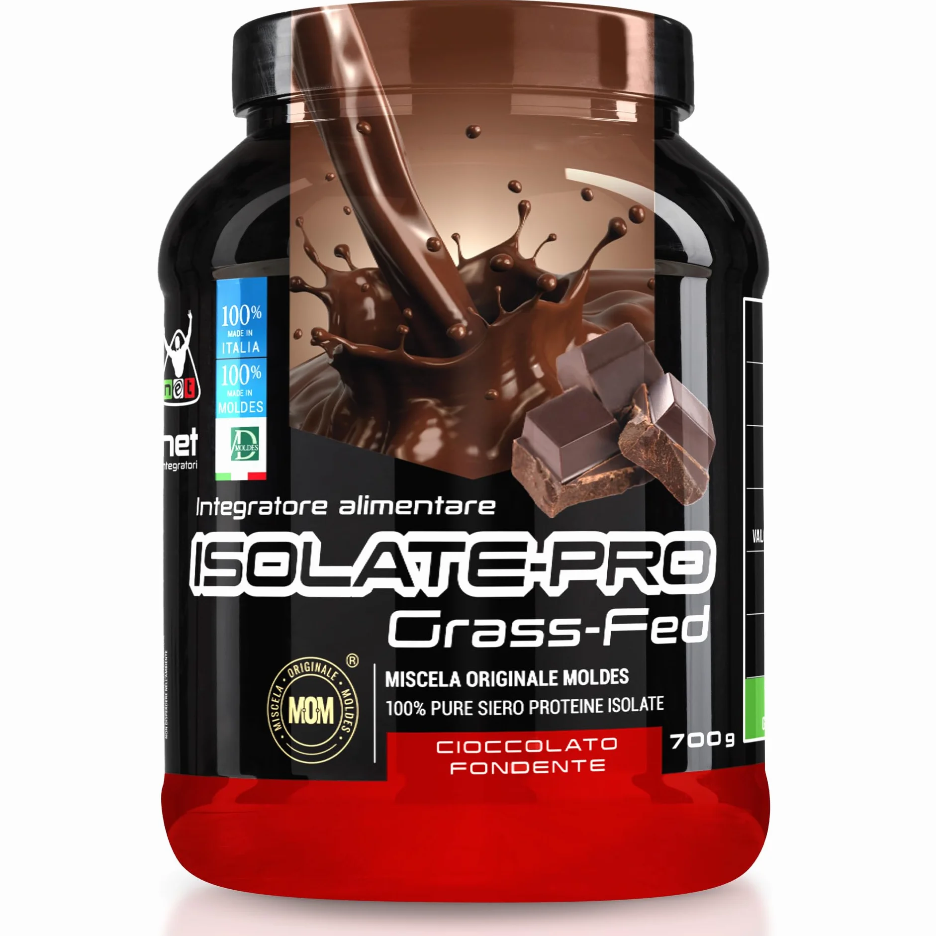 NET Integratori ISOLATE PRO Grass Fed 700g Cioccolato Fondente Proteine Isolate con EAA BCAA