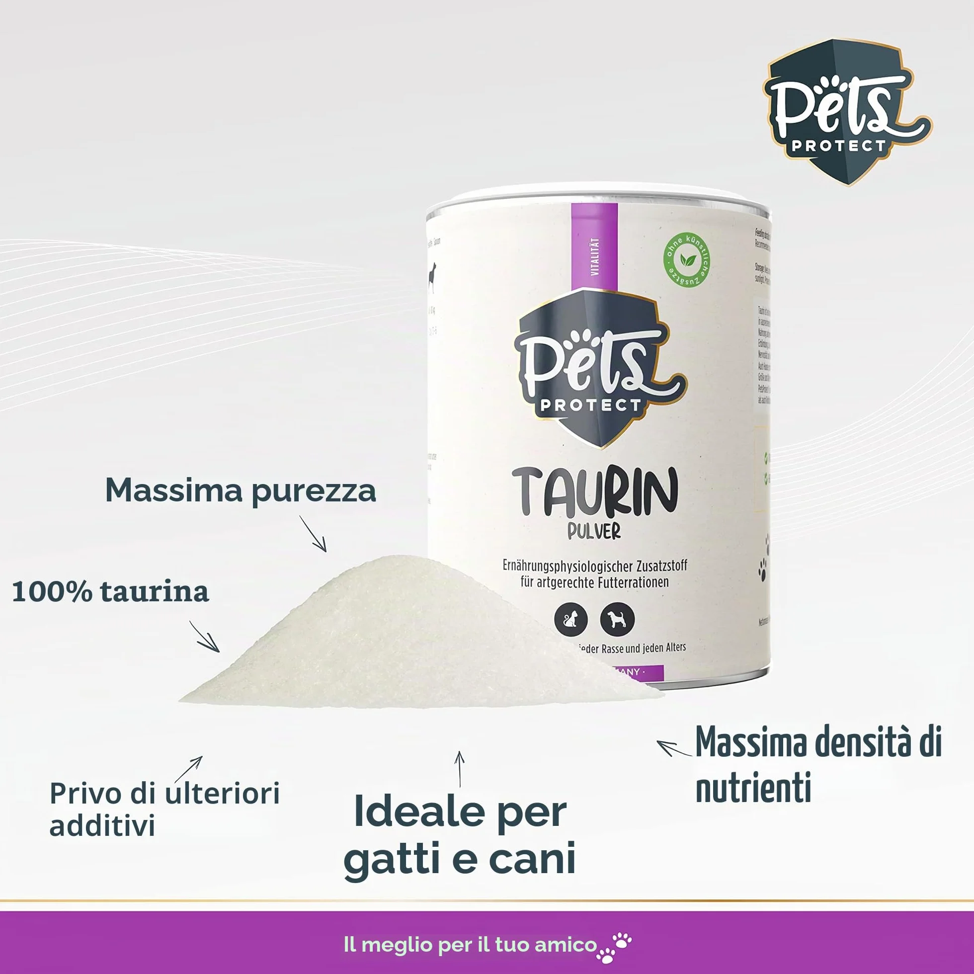 Pets PROTECT Taurine Powder 150 g per Cani e Gatti Supporta la Funzione Oculare e Cardiovascolare