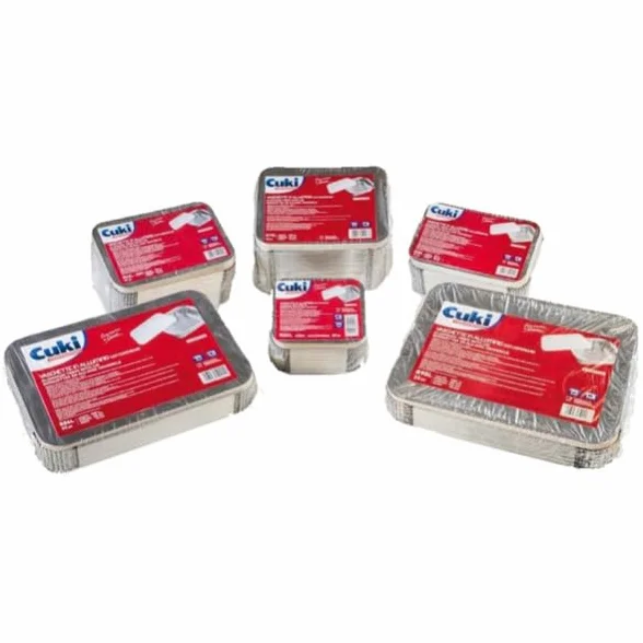 Cuki Professional Vaschette in Alluminio Rettangolari con Coperchi, 4 Porzioni, 22 x 17 x h3.5 cm, 1 Confezione da 50 Pezzi, Teglie Monouso per Forno, Microonde, Frigo, Cottura, Conservazione