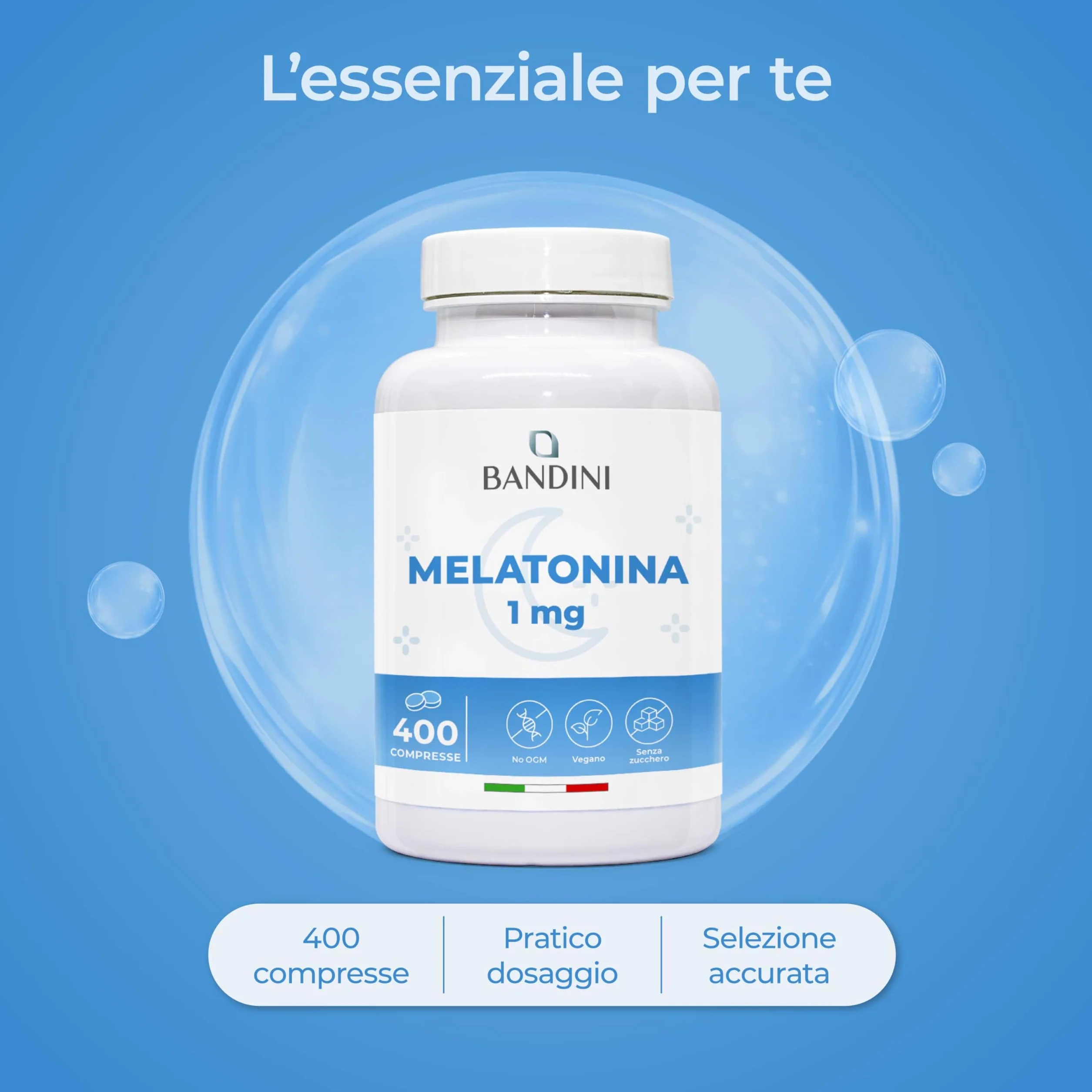 Bandini Melatonina Forte Pura 400 Compresse Integratore per Dormire 1mg Vegana