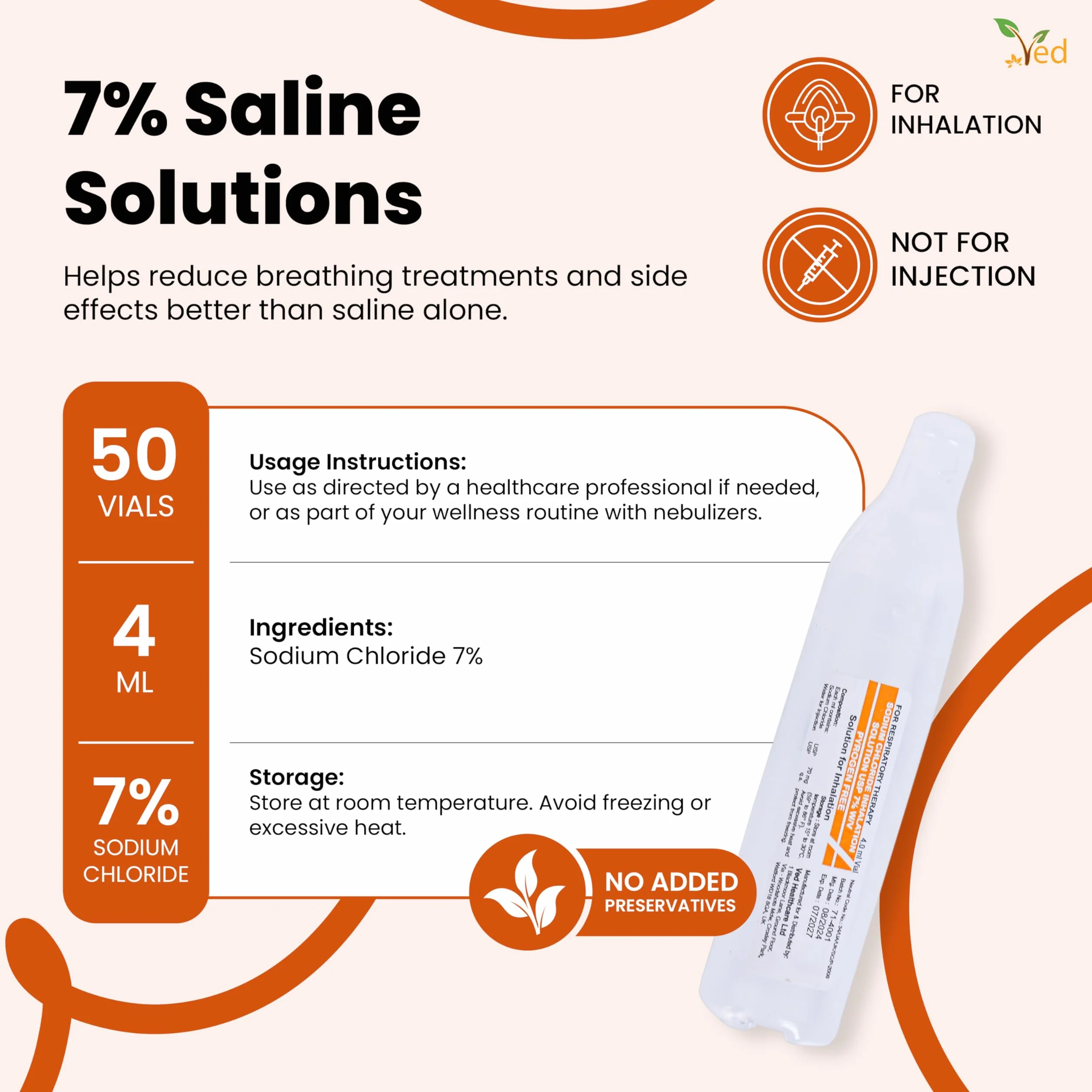 Hypertonic Saline Solution 7% Sodium Chloride NaCl 4.0 ml for Inhalation