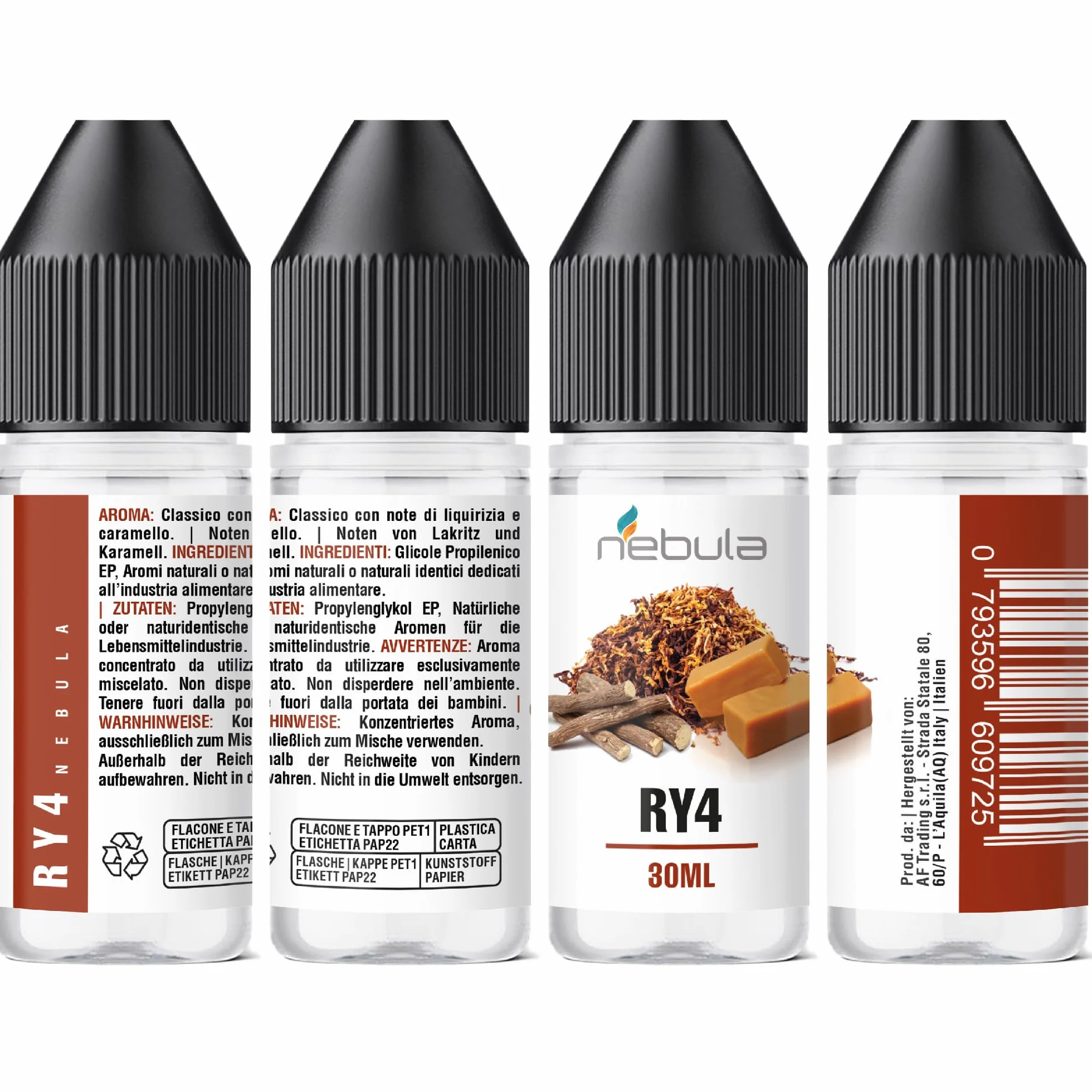 RY4 Aroma Alimentare 30ml Tabacco Liquirizia Caramello Made in Italy
