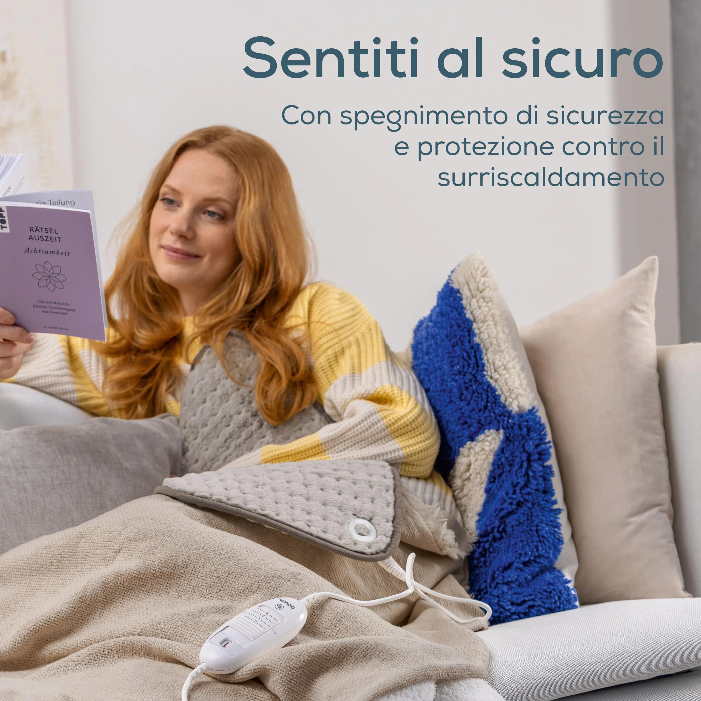 Beurer HK 123 Nordic termoforo XXL, ultramorbido e traspirante, 3 livelli di temperatura, riscaldamento rapido, spegnimento automatico, lavabile in lavatrice a 30°C, 60 x 30 cm, prodotto in Europa