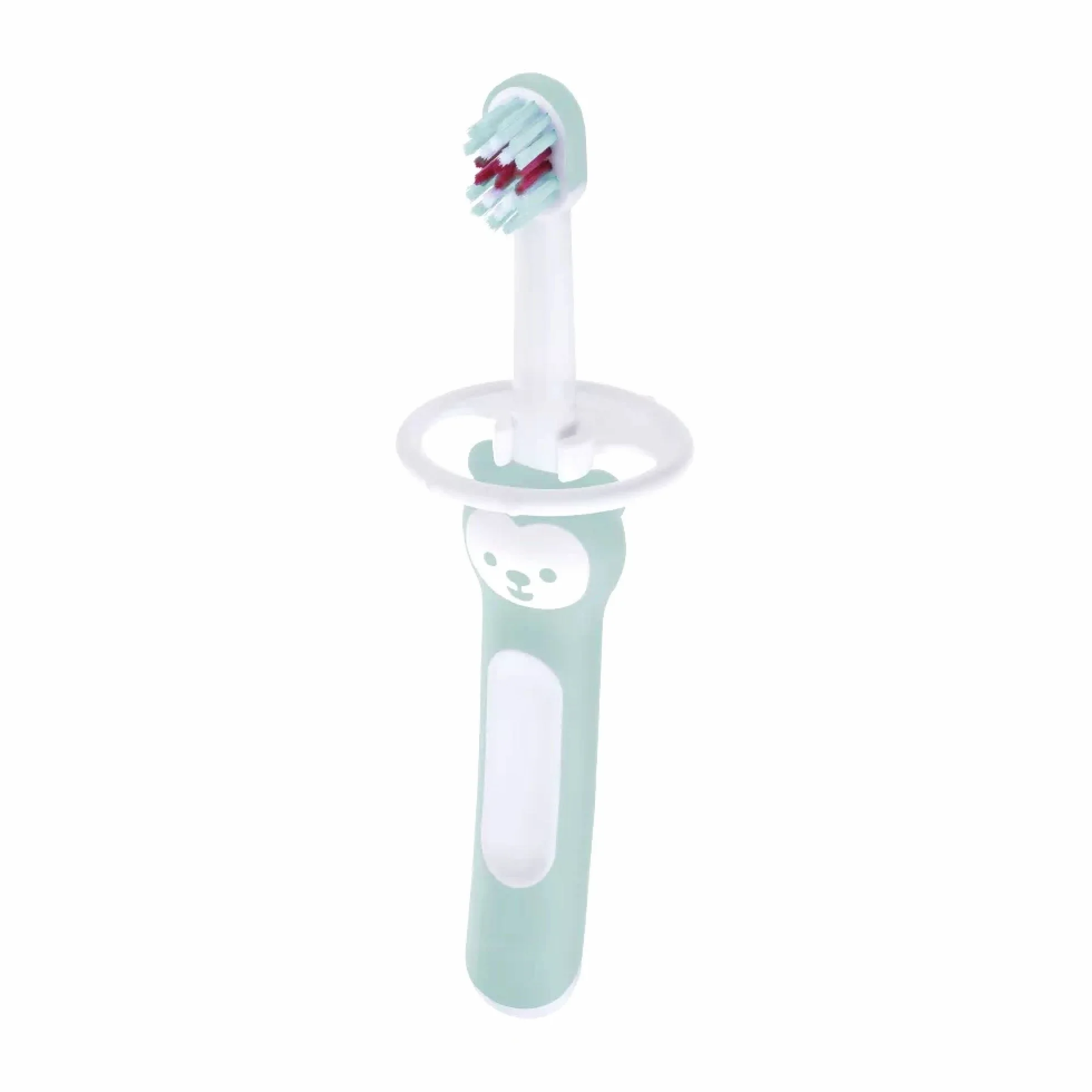 MAM, Il mio primo spazzolino da denti per bambini, facile da tenere in mano, per imparare a lavare i denti da solo, con scudo di protezione, a partire dai 6 mesi, colori casuali
