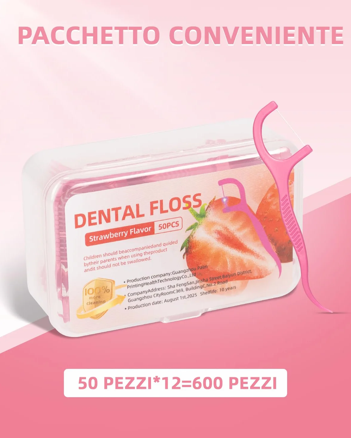 600 stuzzicadenti con filo interdentale alla fragola per la cura dei denti - Bastoncini per la pulizia dei denti per rimuovere la placca e i residui di cibo