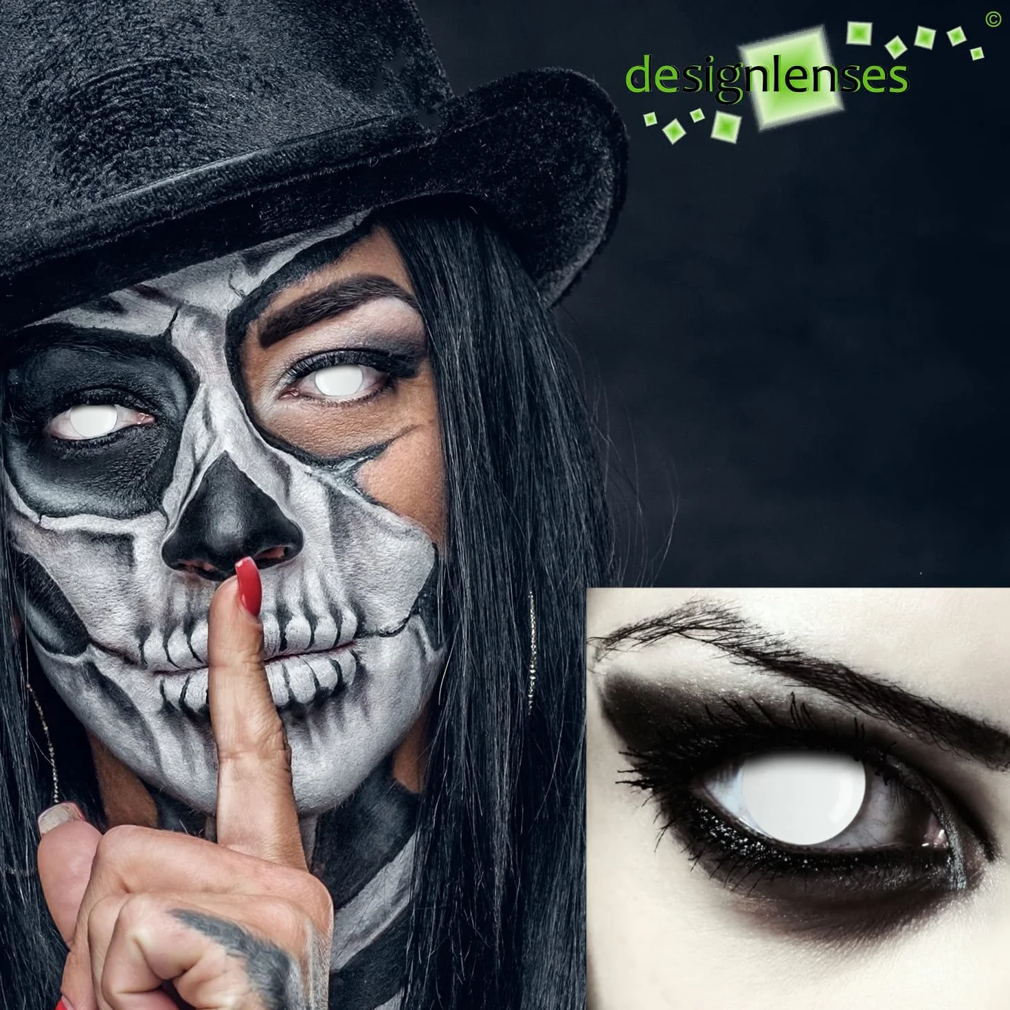 Lenti a contatto colorate bianche Halloween zombie senza gradazione 1 paio 2 pezzi Blind White custodia