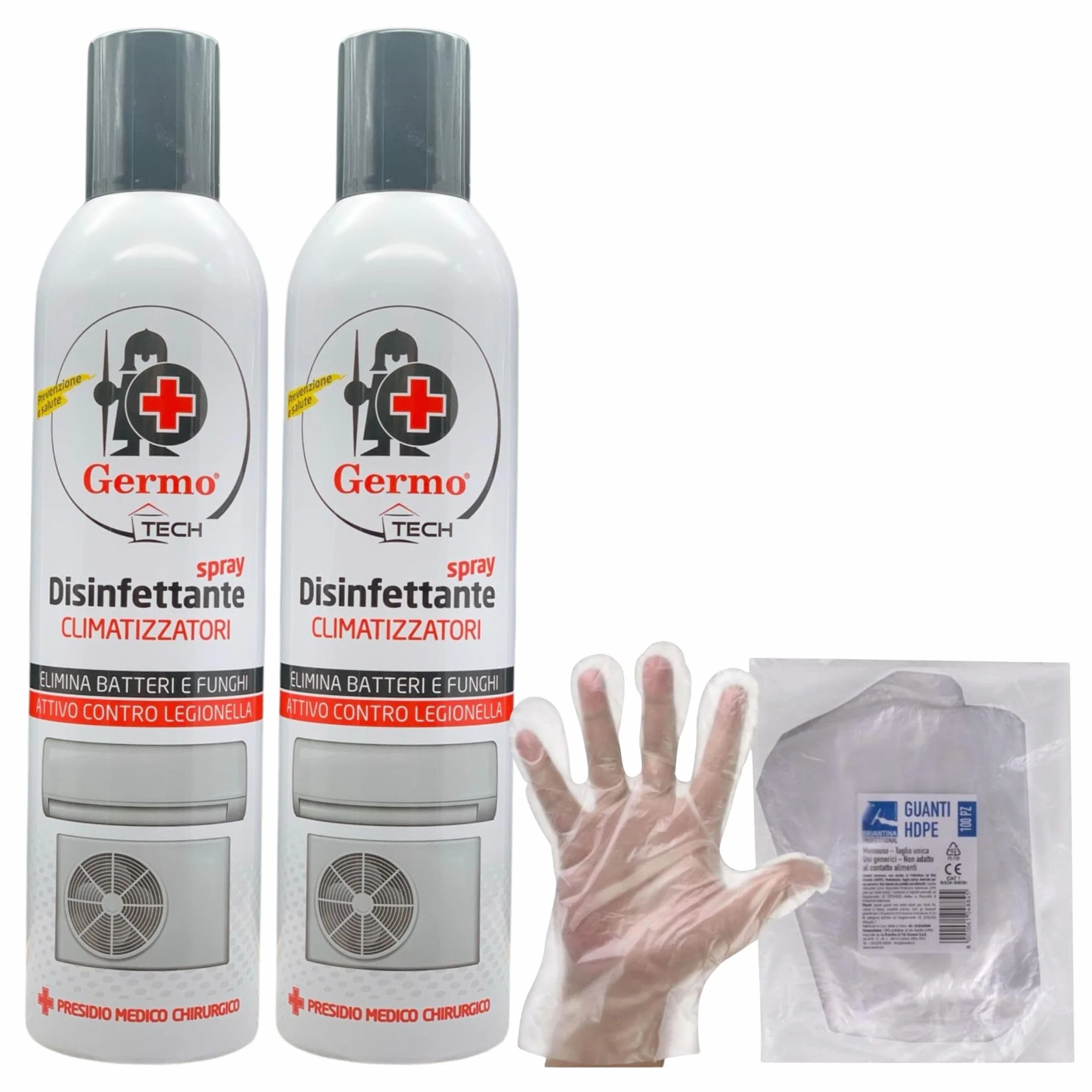 Spray Disinfettante per Climatizzatori 400ml + Guanti HDPE Monouso 100pz