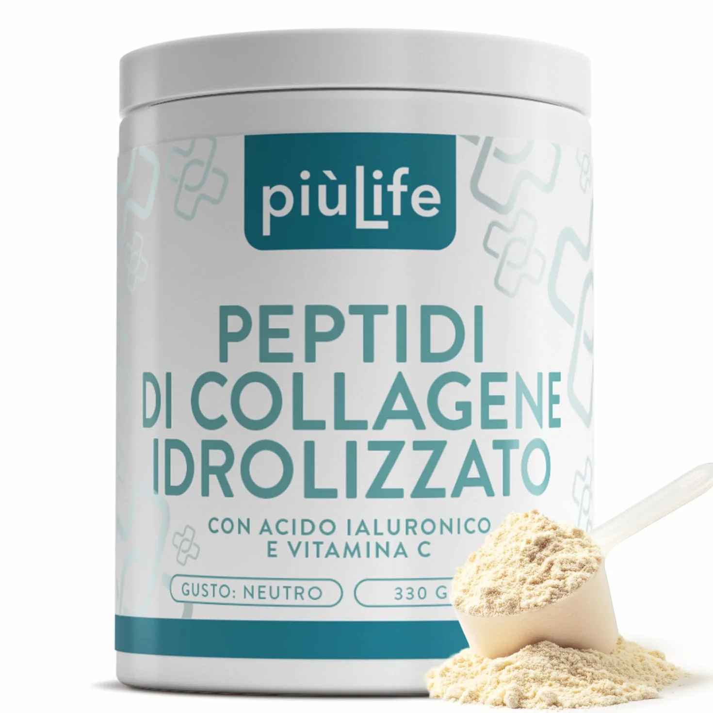 Peptidi di Collagene Idrolizzato Tipo 1 – 330g con Acido Ialuronico e Vitamina C PiùLife – Integratore Collagene Bovino