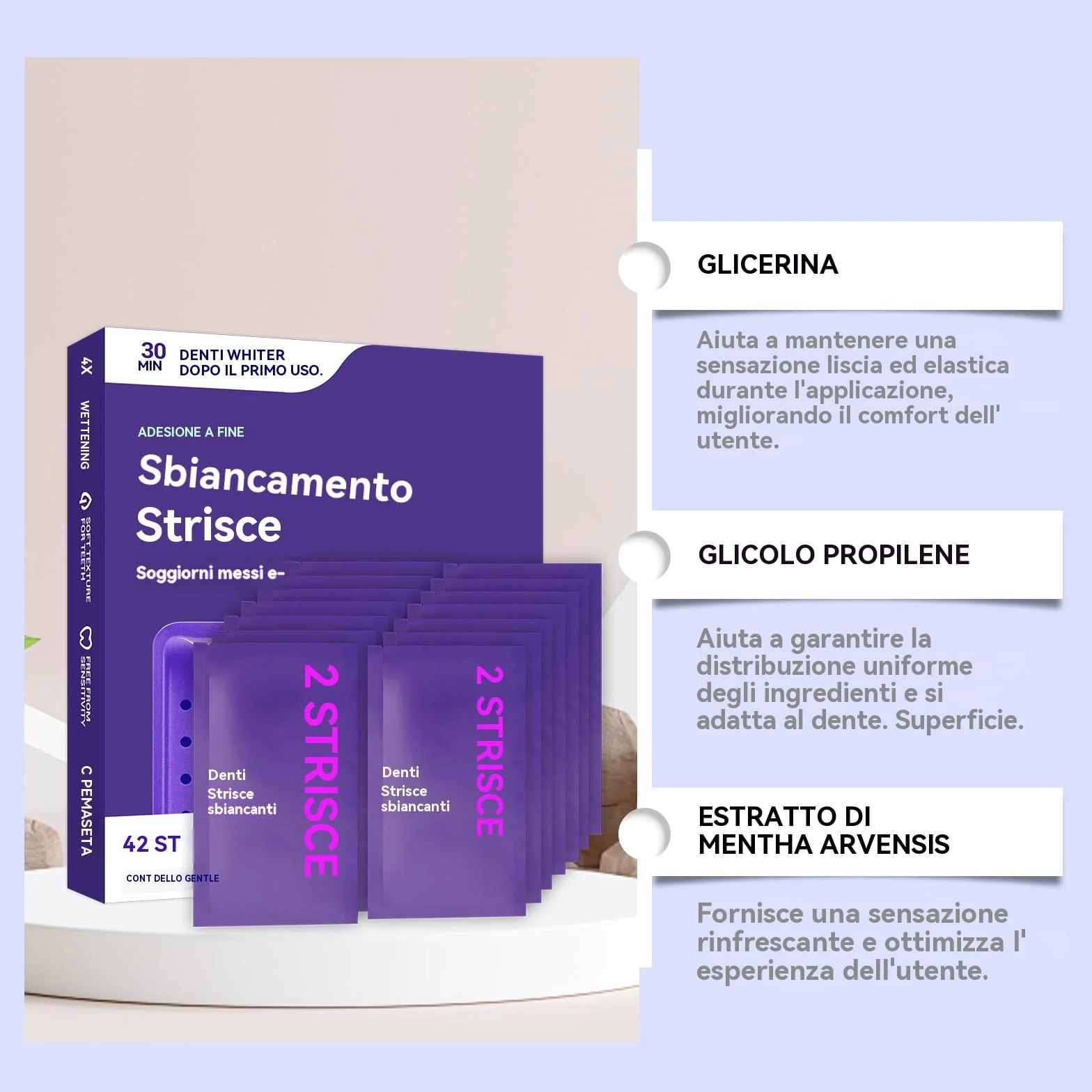 Strisce Sbiancanti Denti - Whitening Strips Senza Perossido per Denti Sensibili, Risultati in 7 Giorni, Sbiancamento Professionale a Casa, Rimuove Macchie Caffè/Vino/Fumo, Sicure per lo Smalt (42pcs)
